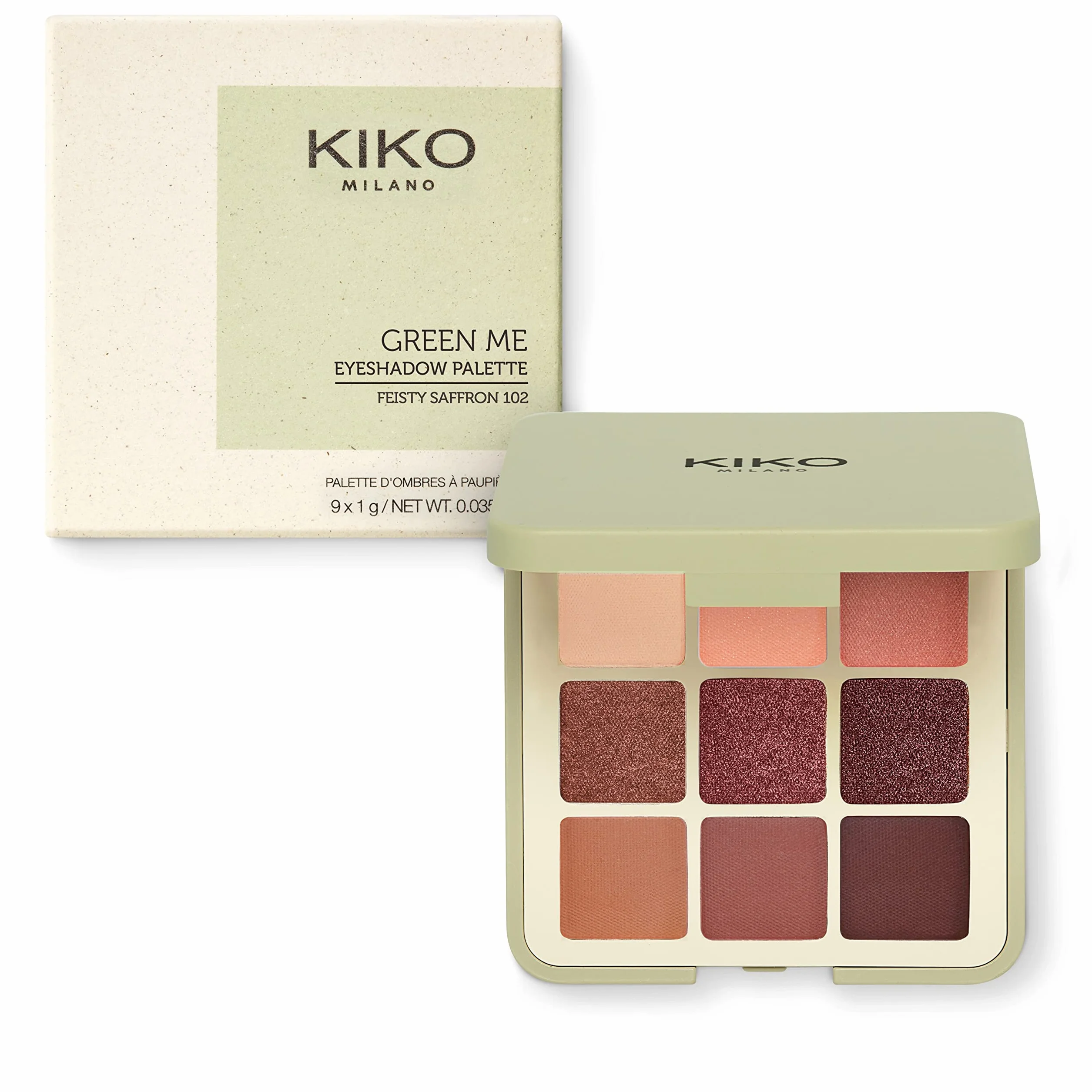KIKO Milano Green Me Eyeshadow Palette 102, Paleta de Sombras 9 Tonos Mate, Perlado y Metálico