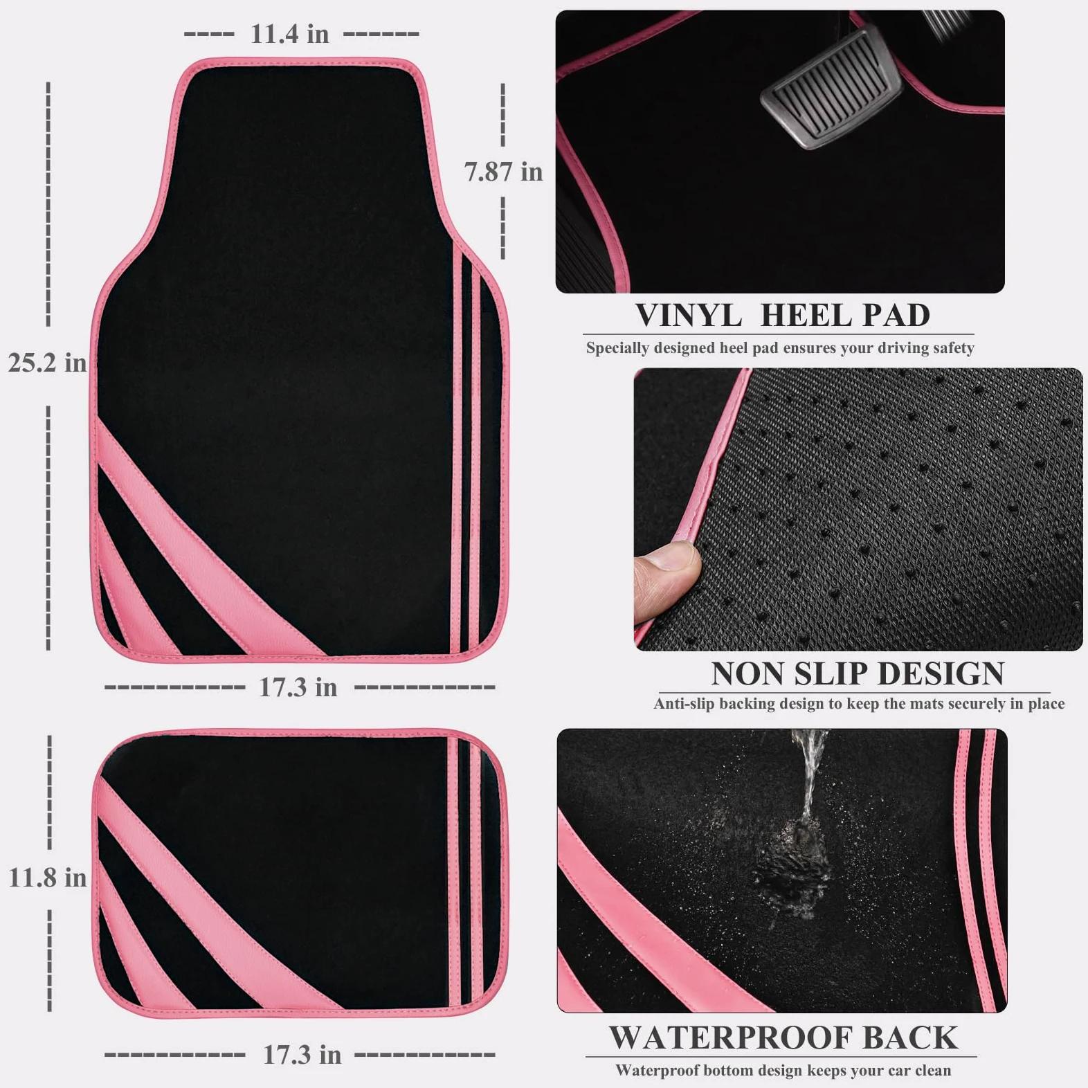 CAR PASS Juego completo de fundas de asiento de coche para mujeres y niñas con alfombrillas impermeables para automóvil, funda de volante de cuero antideslizante, ajuste universal para SUV,