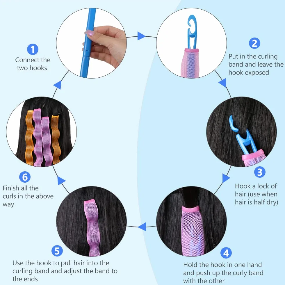 URAQT Gancho rizadores de pelo 20.3 pulgadas sin calor azul