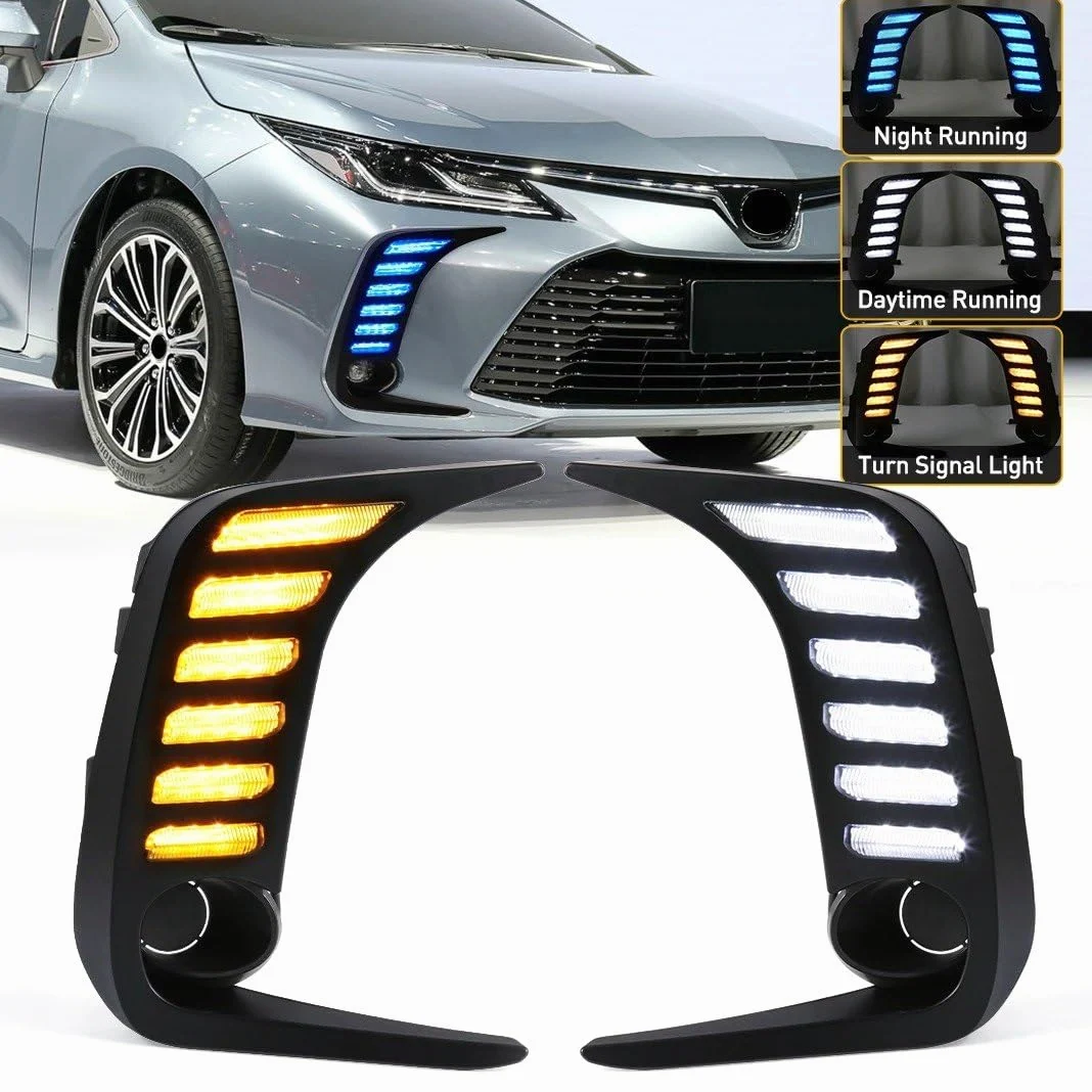 Luces Antiniebla Luz Niebla Para Toyota Para Corolla 2019-2022 Luces Diurnas LED DRL Faros Antiniebla Coche Intermitentes Parachoques Delantero Blanco Amarillo Azul
