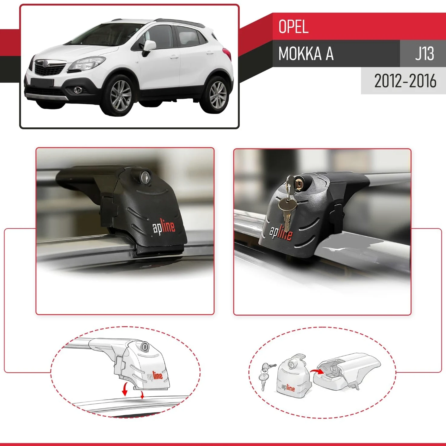Compatible con Opel Mokka A (J13) 2012-2016 Modelo Ace-2 Barra de Techo Auto Portaequipajes Barras Transversales Gris Aluminio 2 Barras