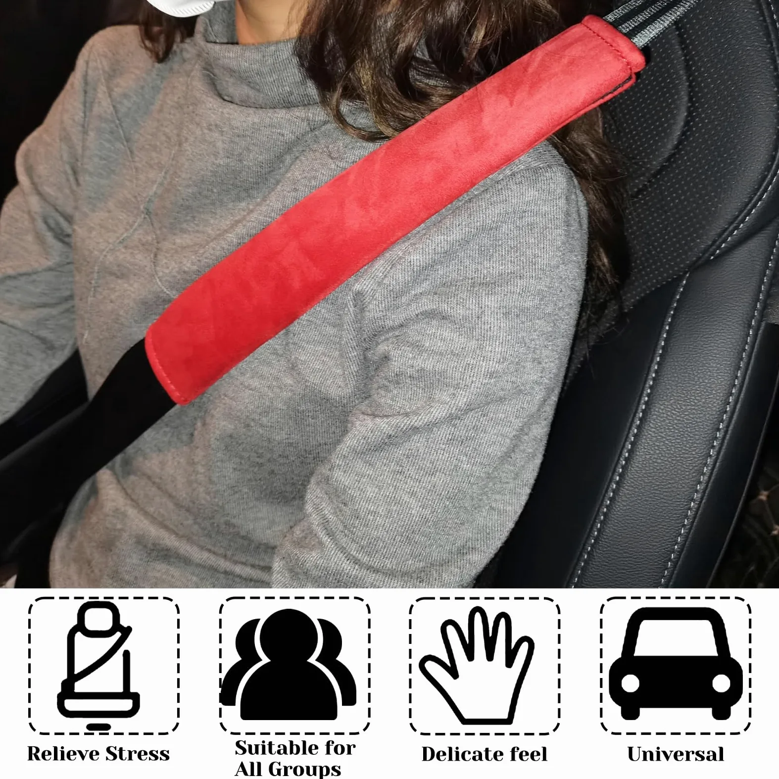 Paquete de 2 almohadillas universales para cinturón de seguridad de coche, funda suave para cinturón de seguridad para hombro, almohadilla para cuello, protector de correa de seguridad para