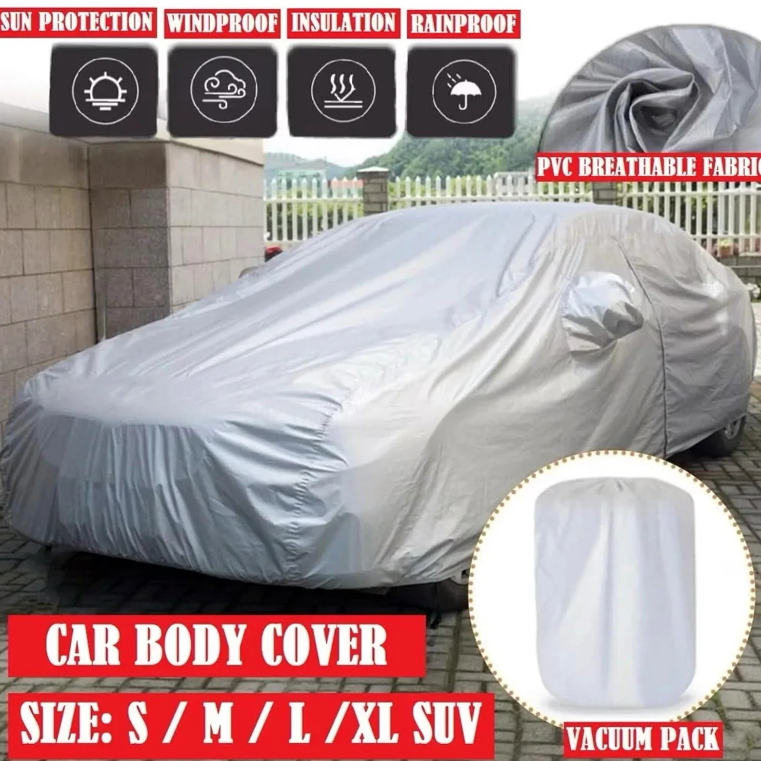 Funda de Coche Parasol Universal para Coche, protección contra el Polvo y el Sol, con Tiras Reflectantes, para Hatchback, sedán y SUV. Funda de Coche Exterior(XXL-5.3X2.0X1.50M,Silver)