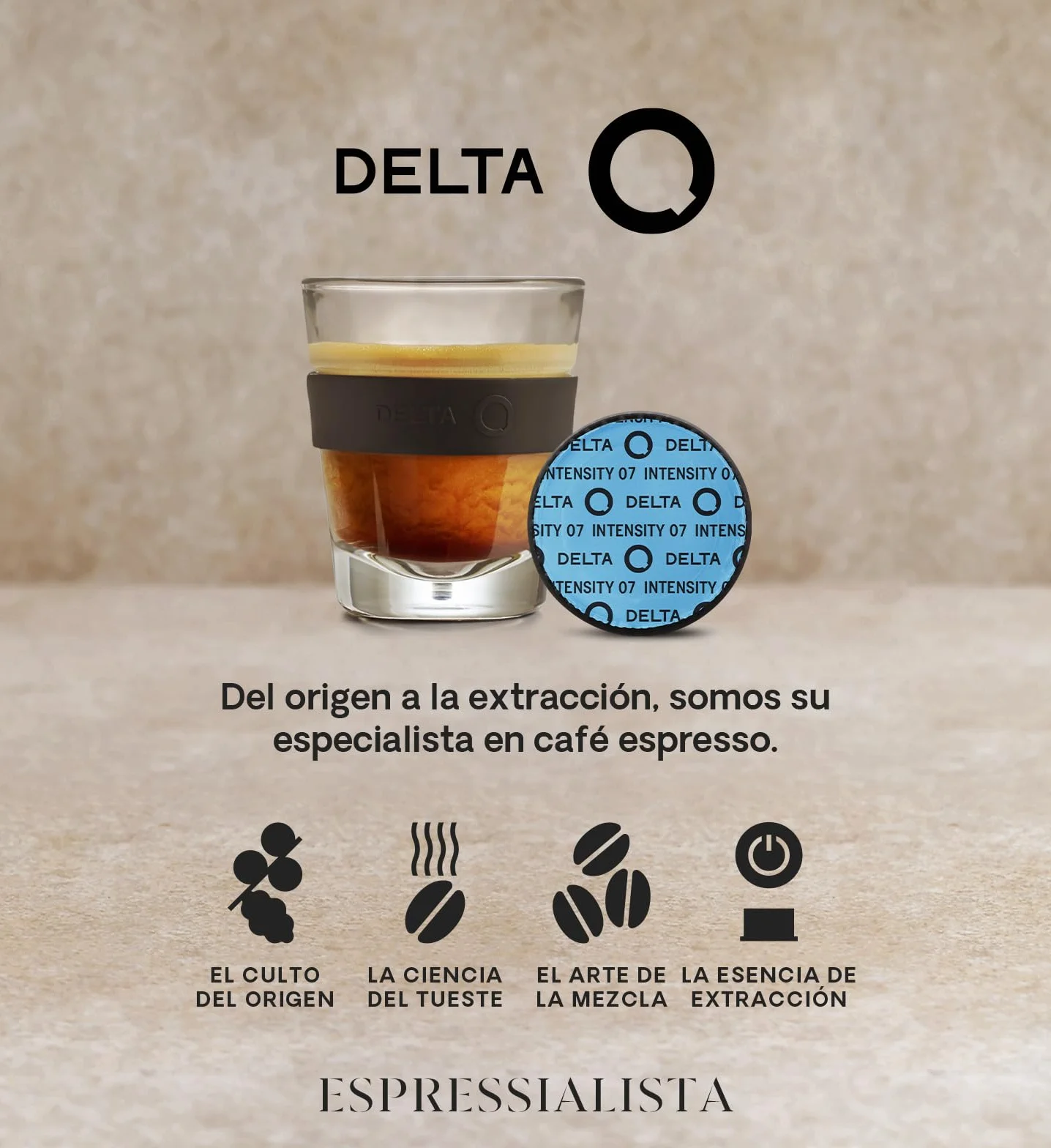 Delta Q Cápsulas de Café Molido DeQafeinatus Intensidad 7 Espresso Descafeinado Sabor Caramelo