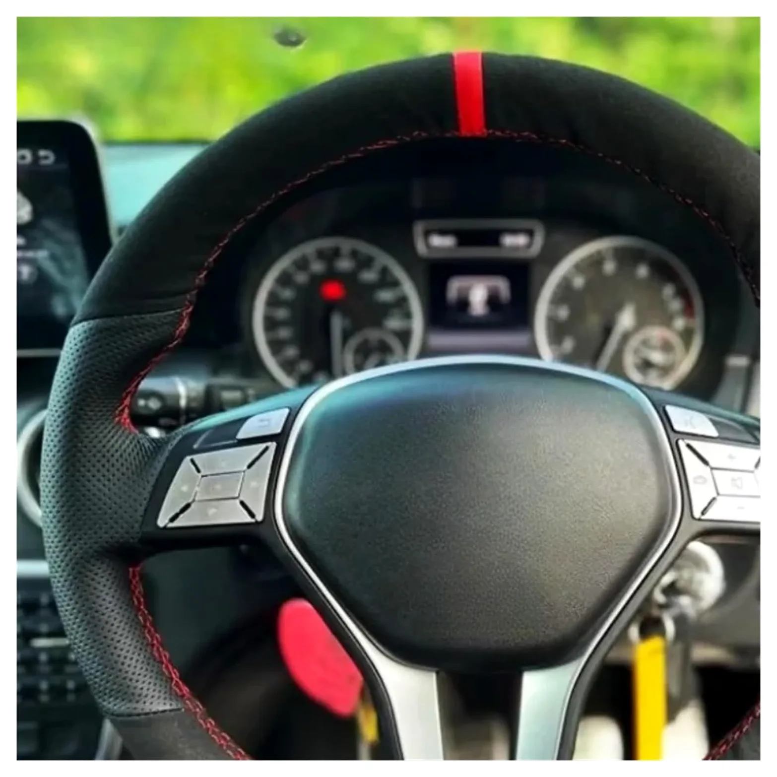 Protector Cubierta Volante Funda de Volante de Cuero de Gamuza Cosida A Mano para Benz para W176 W246 para Clase A para Clase C W204 C117 C218 X218 W212 C207 A207(Yellow Thread)