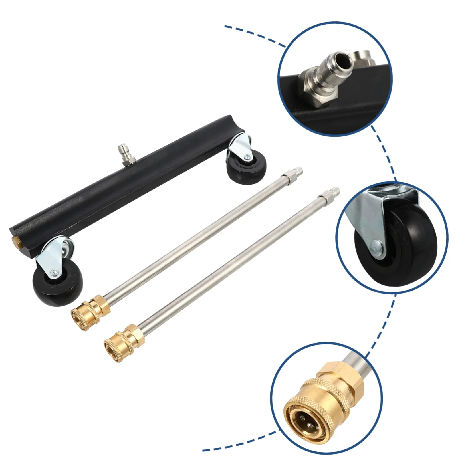 Hemobllo Cepillo para Hidrolavadora de Chasis Liberación Rápida 1/4 | Acero Inoxidable y Latón, Negro, Limpieza de Suelo y Bastidor de Coche, Remolque y Vehículo Comercial