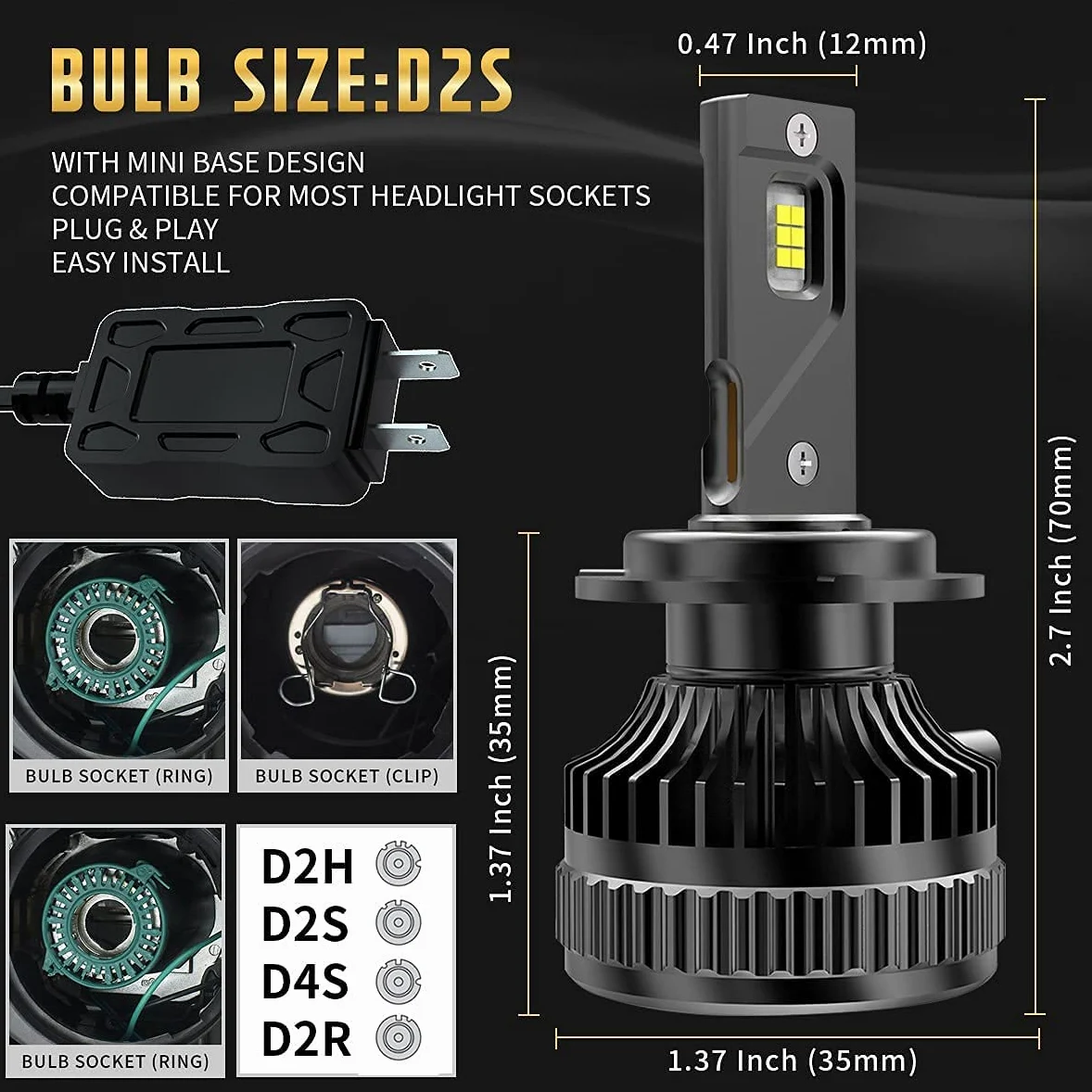 VLAND D2S D2R Kit de conversión de Bombillas LED para Faros Delanteros con 12V 70W 8000Lm, Chips LED 6000K Blanco para Coche Luz de Haz Alto y bajo Reemplazo HID Xenon