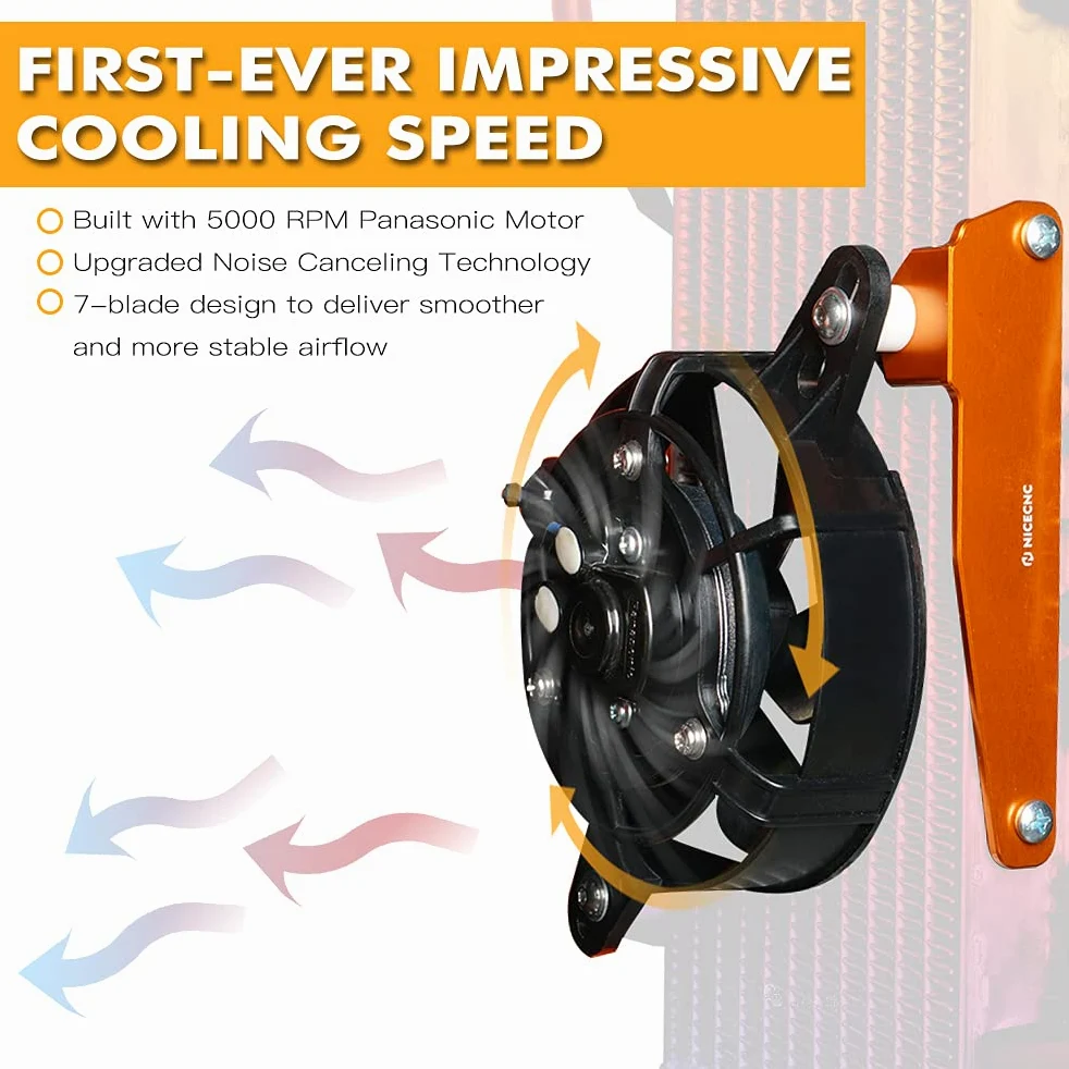 NICECNC Naranja Ventilador de Radiador Eléctrico 2 + Motor de 4 Tiempos Compatible with 125-500 XC/XCF/XCW/SX/SXF/EXC/EXCF/TPi/6D,125-501TE/TE i/FE/TX/FX/TC/FC 17-22