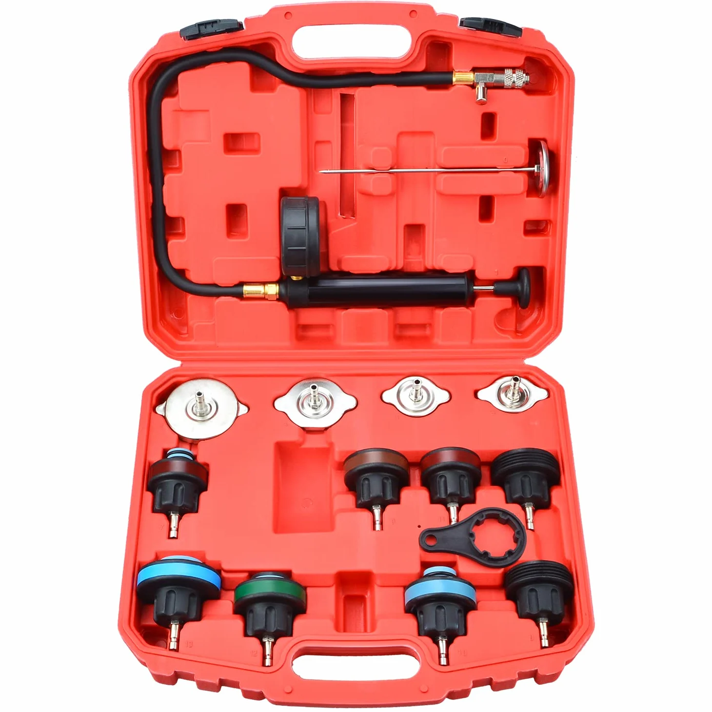 Kit universal de prueba de presión de radiador de refrigeración de coche, 15 piezas, detector de fugas de agua