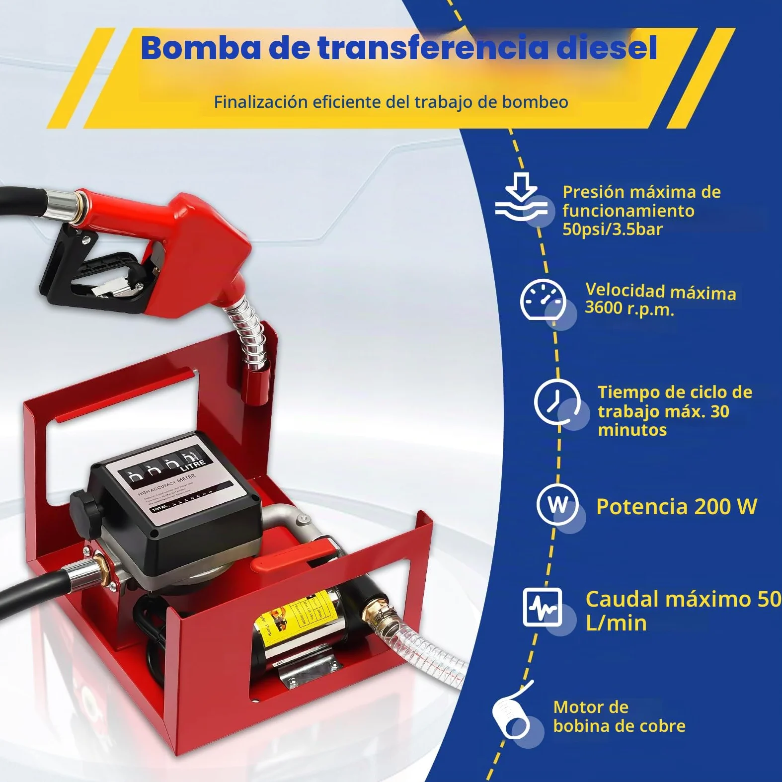 MINRS Bomba diésel de 230 V y 200 W, autocebante, 50 l/min, bomba de aceite de calefacción, con pistola de extracción automática, manguera de salida de 4 m, mecanismo de contador, tres velocidades,