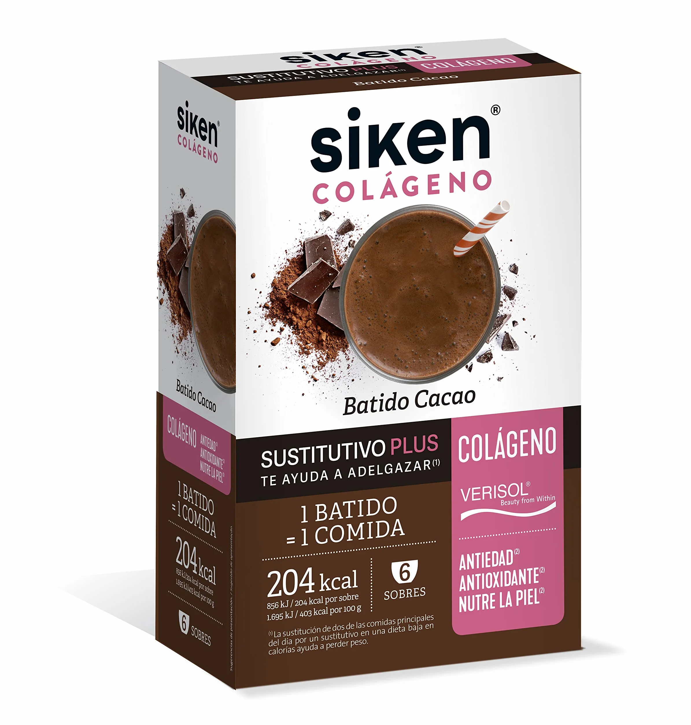 Siken Colágeno Batido Sustitutivo Plus Control de Peso Cacao Estuche 6 Sobres 50 g