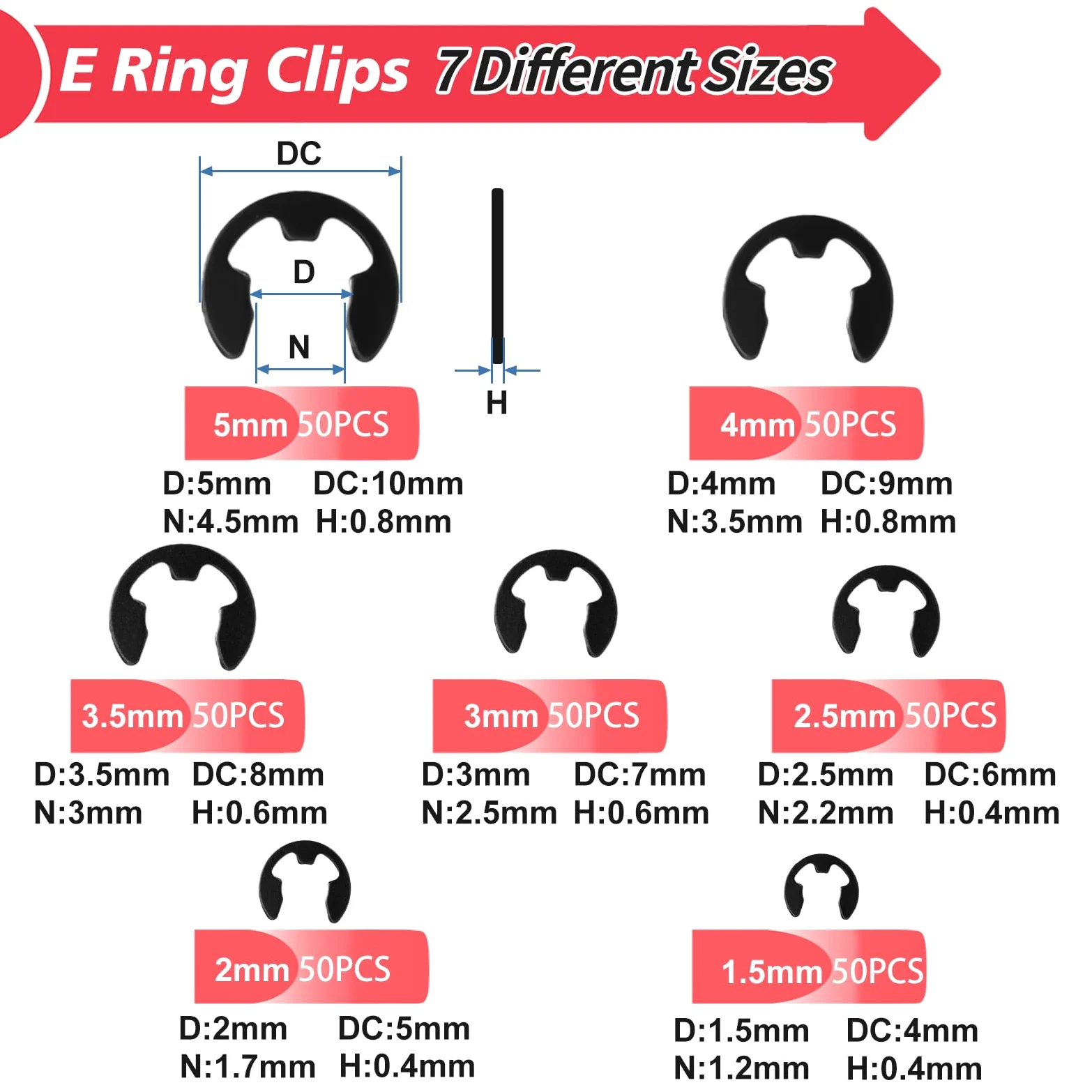 Kit surtido de clips E con extracción