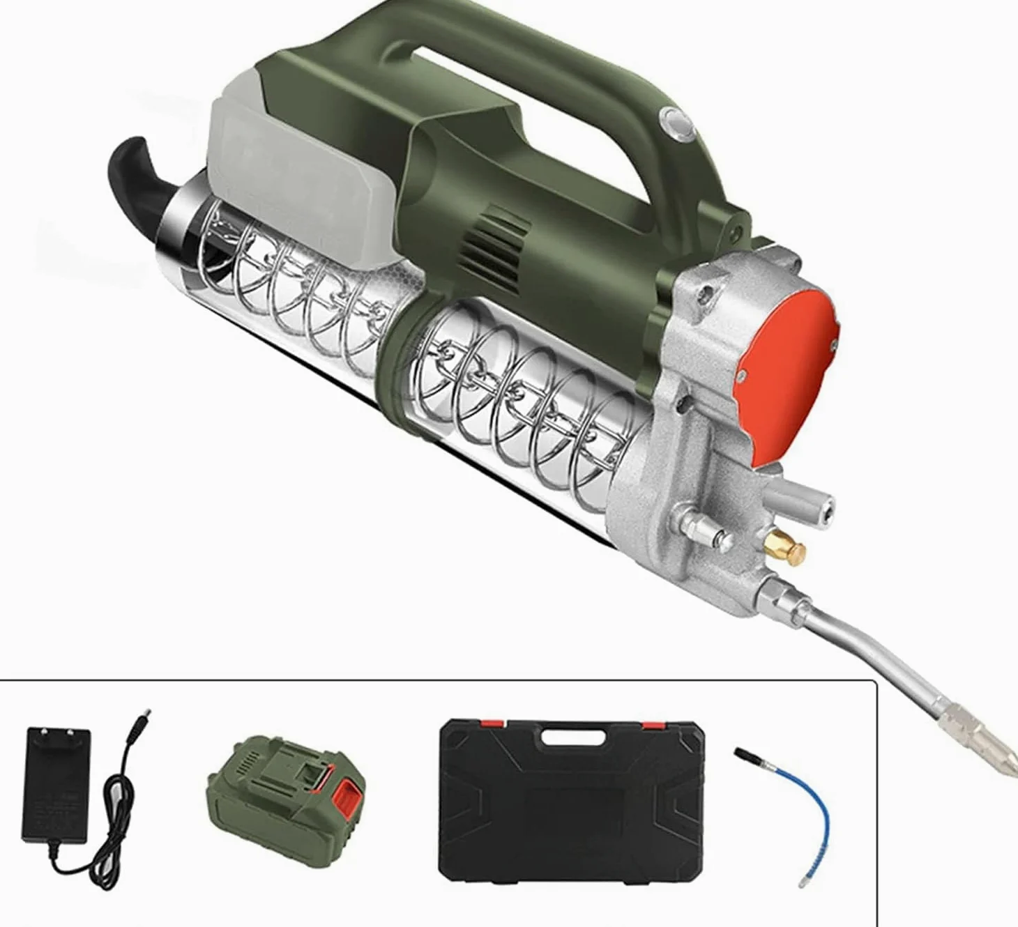 Pistola engrasadora eléctrica, batería de iones de litio, alta presión, recargable, portátil, para uso con cartuchos de grasa, batería de larga duración.