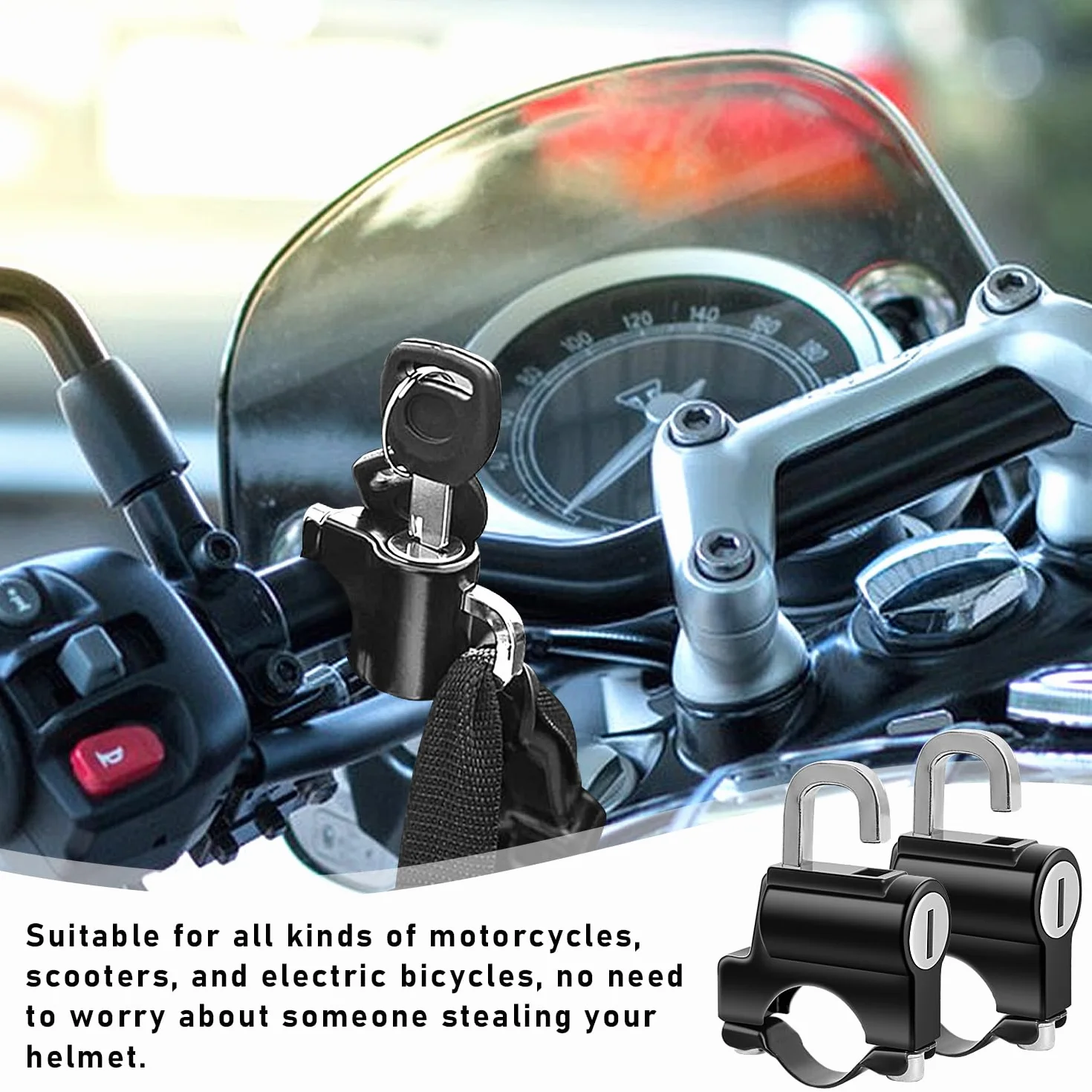 DesertBoy 2Pcs Bloqueo de Casco de Moto Universal Con Llaves Para Motocicleta, Bicicleta o Scooter