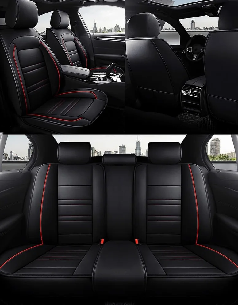 Fundas Asientos Coche para BMW X1 F48 2016-2023, Juego Completo de Fundas Cuero Impermeables Delanteros Y Traseros Fundas Asientos,Black