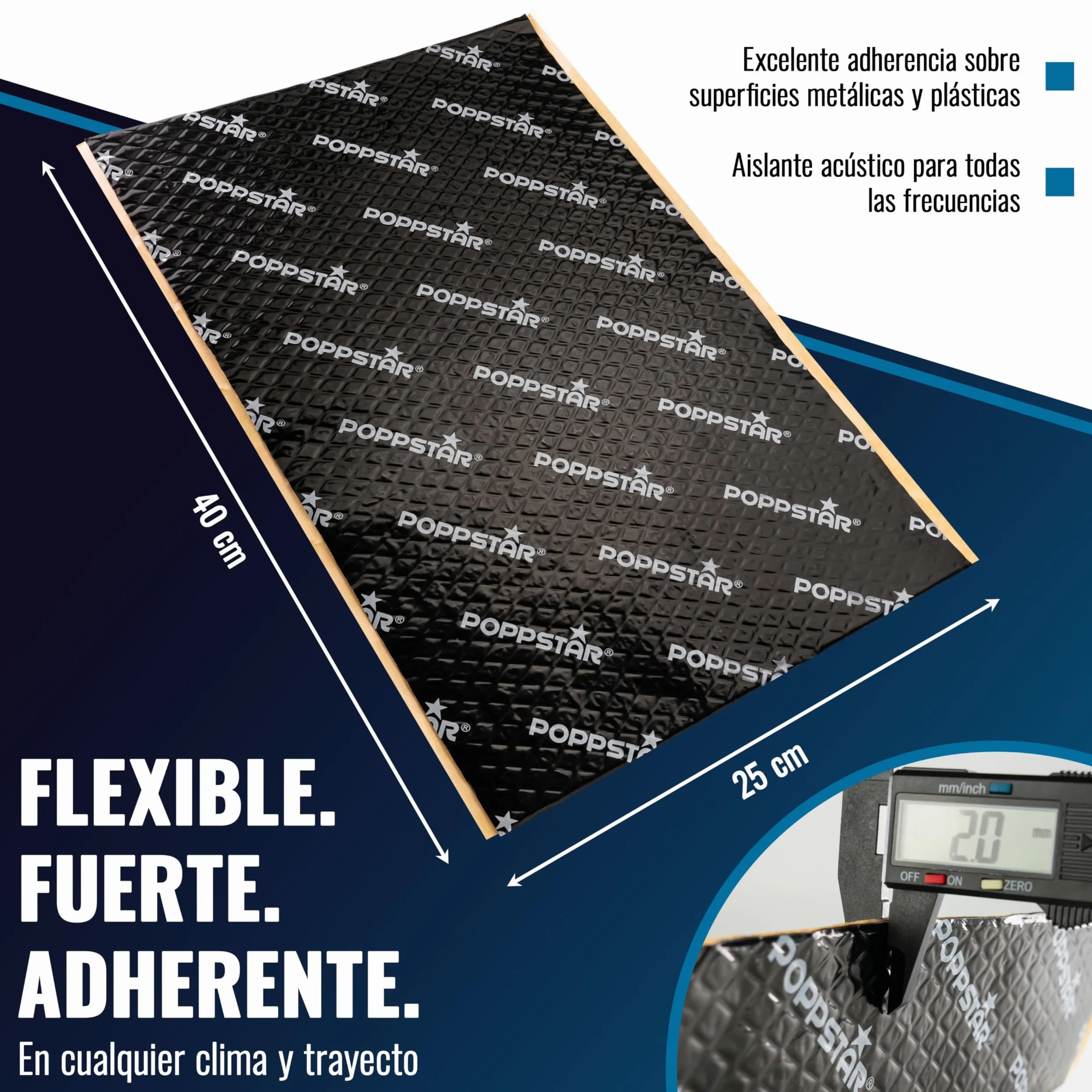 Poppstar Alfombrillas ailslantes para coche de aluminio butilo (placas insonorizantes 2 mm, 17 piezas c/u 40 x 25 cm, (1,7 m²)), negro