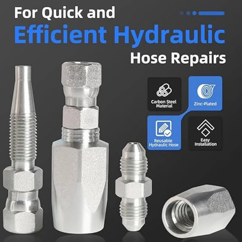 Kit de Reparación Manguera Hidráulica Reutilizable 4 Piezas 1/2 Pulgada y 3/4 Pulgada