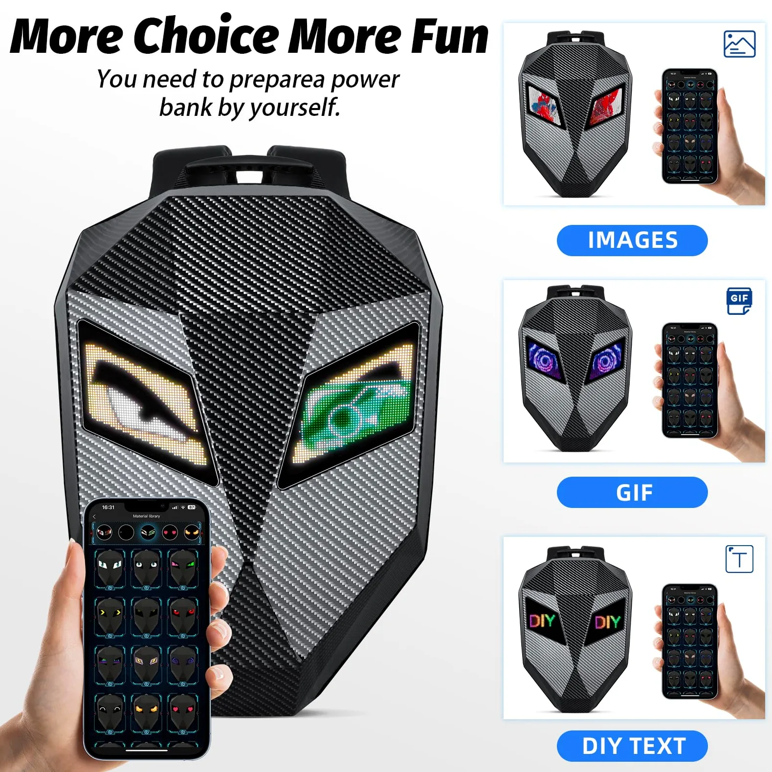 Mochila LED Knight de 19 pulgadas para Motocicleta para Hombres, Mochila de Conducción de Carcasa Rígida, Bolsa para Portátil de Motocicleta Impermeable, Pantalla Programable DIY a Todo Color y
