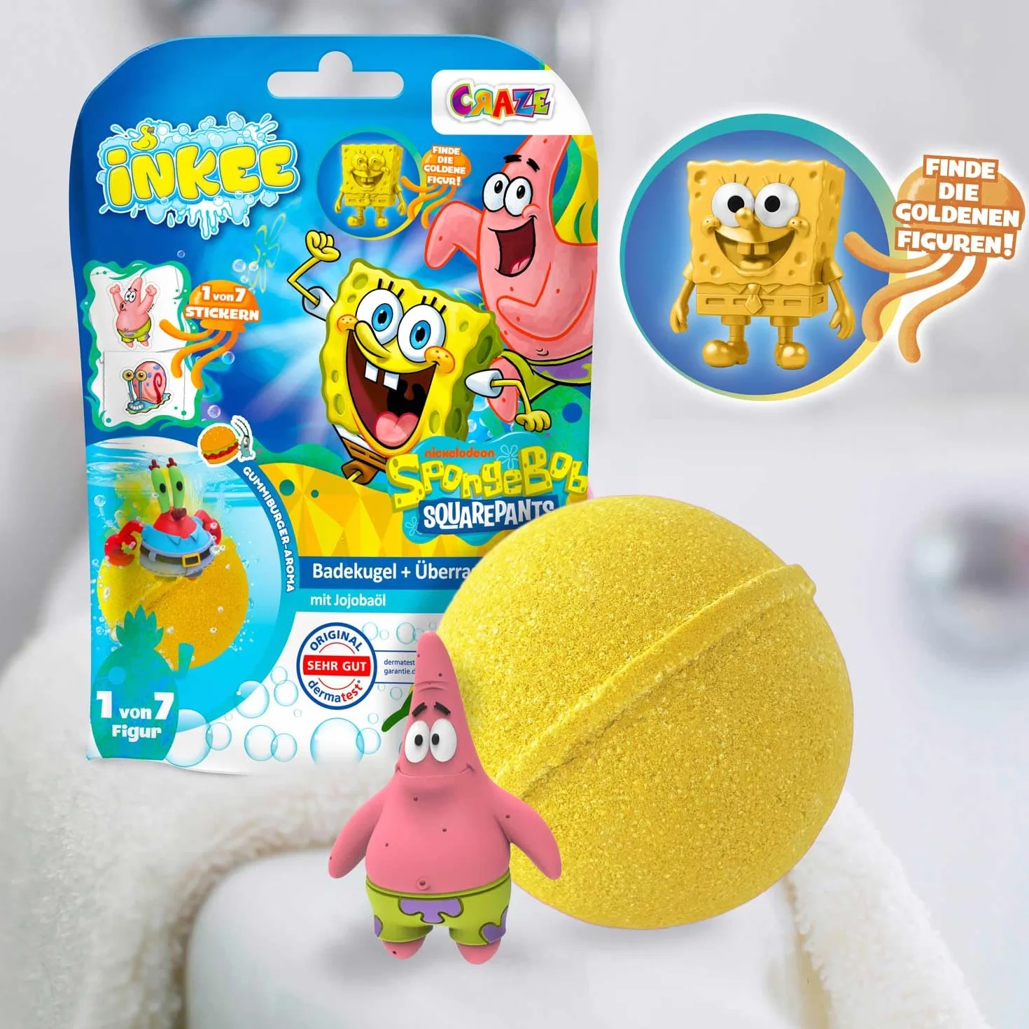 INKEE Bob Esponja Bomba de Baño con Sorpresa 100g 7 Figuras Coleccionables Edición Dorada
