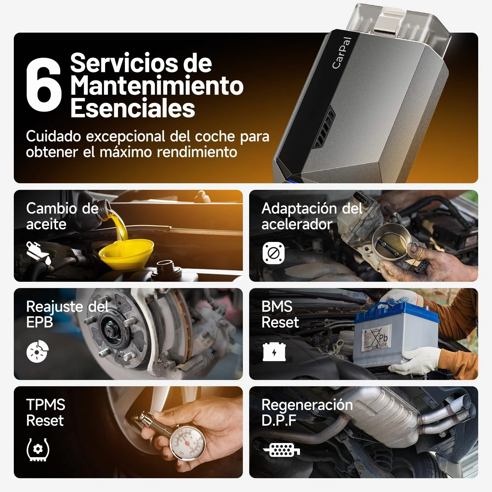 TOPDON Carpal-A OBD2 Diagnosis, Bluetooth Diagnosis Coche Multimarca,Diagnóstico de Todos los Sistemas, 6 Servicios Reset, AutoVIN, Smog Check, Guía de Reparación, Inspección del Motor