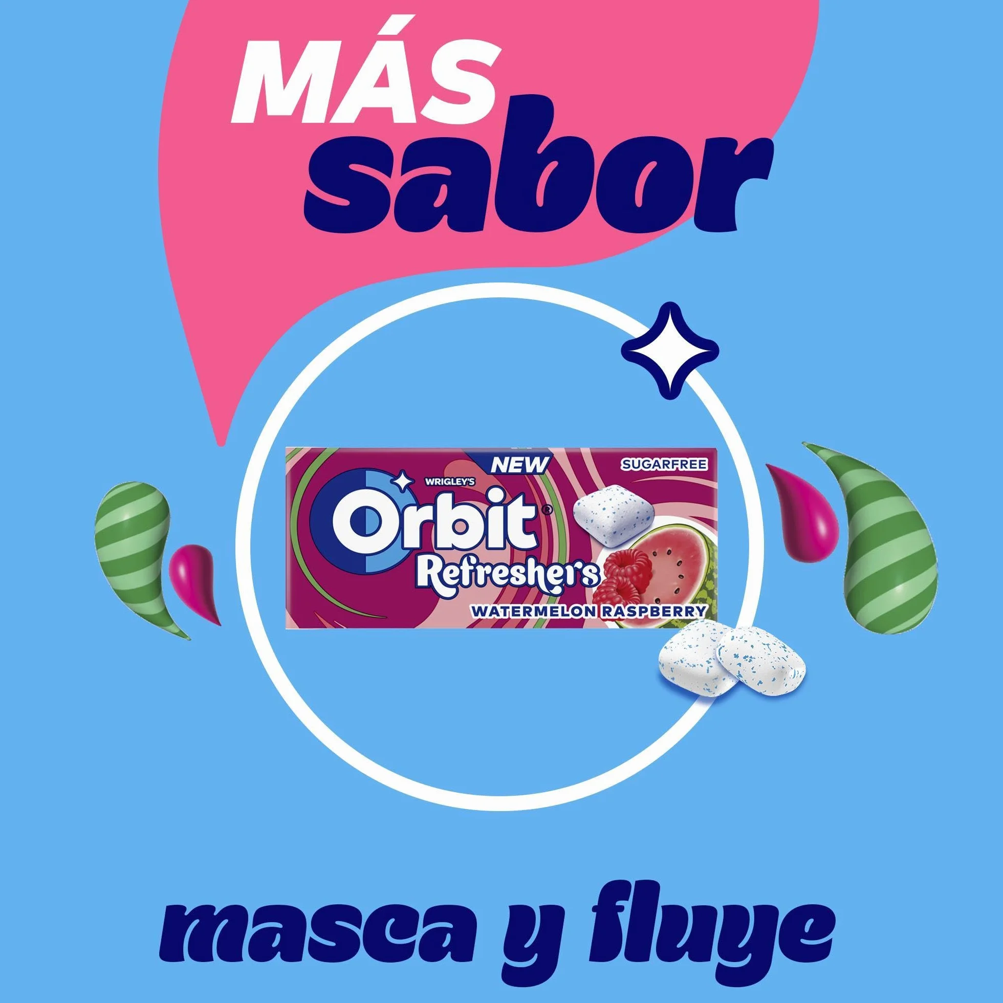 Orbit Refreshers Chicles sin azúcar sabor sandía y frambuesa, 16 paquetes