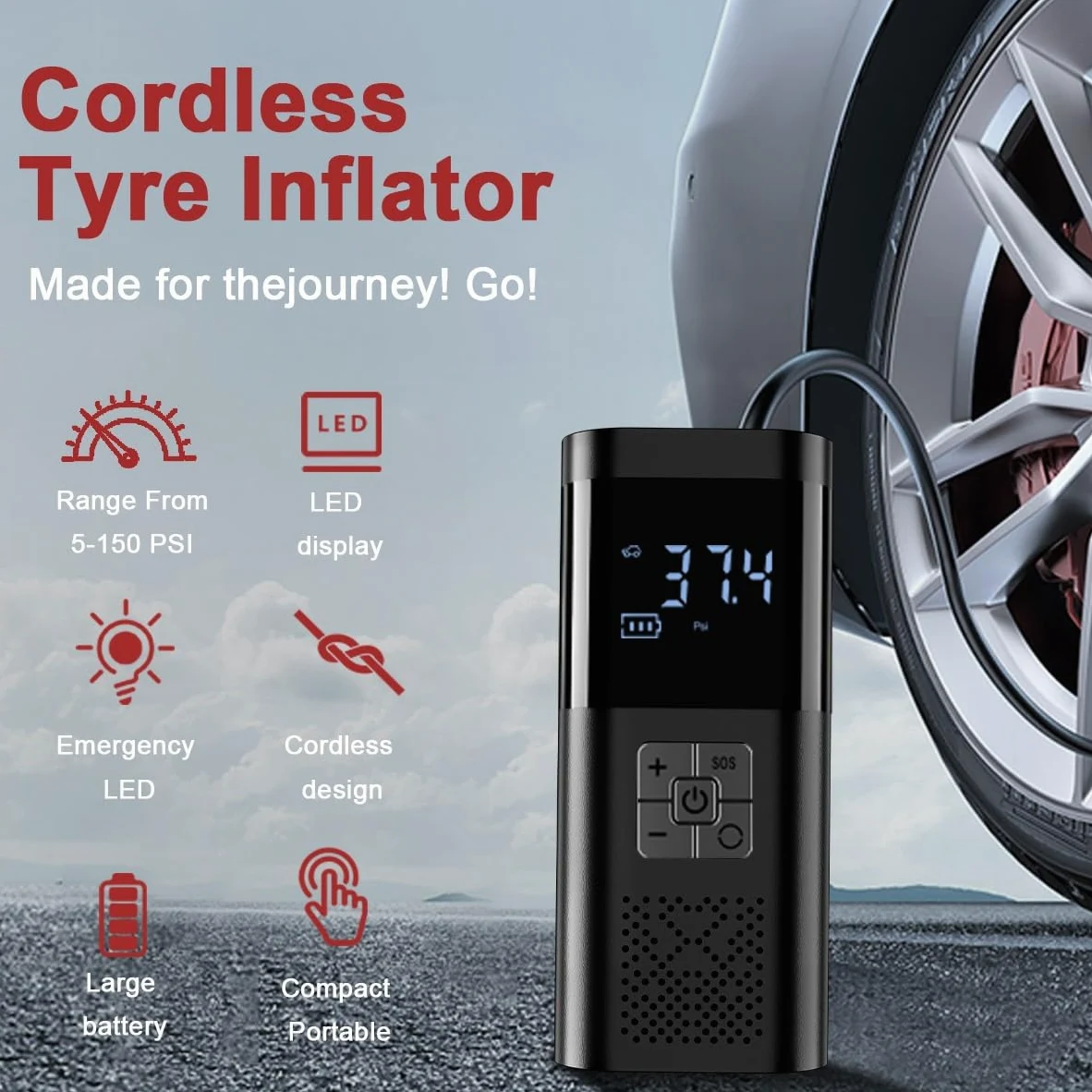 Compresores de aire portátiles Bomba de aire para coche, Inflador de neumáticos portátil inalámbrico, inflador de neumáticos de 12V, compresor de aire para coche con manómetro Compresor Aire Portatil