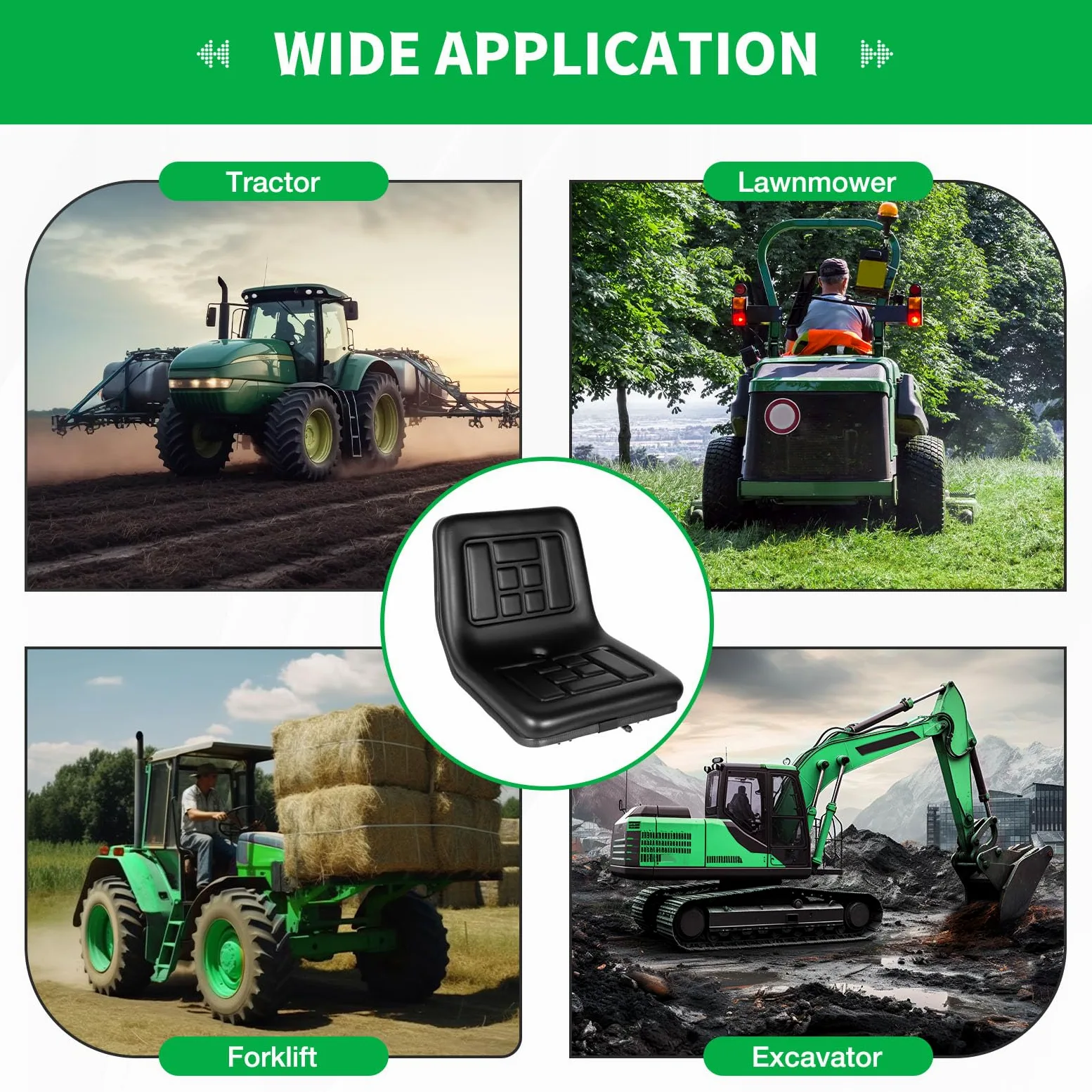 Asiento de tractor universal para maquinaria agrícola y carretilla elevadora, ajustable y ergonómico con respaldo trasero con funda de PVC para agricultores y operadores de máquinas, soporta hasta 100