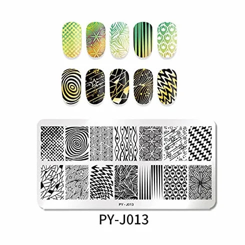 Mwoot Nail Art Stamping Plates 3 pcs Geometry Lines for Salon Home