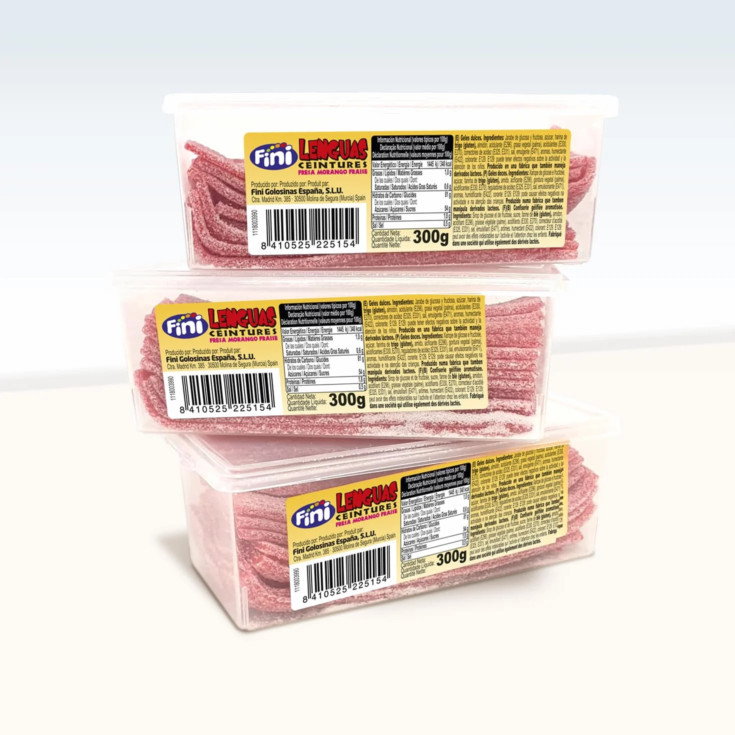 Fini Golosinas Lenguas Fresa Pica Cintas de Regaliz Ácido Tarro 290 g