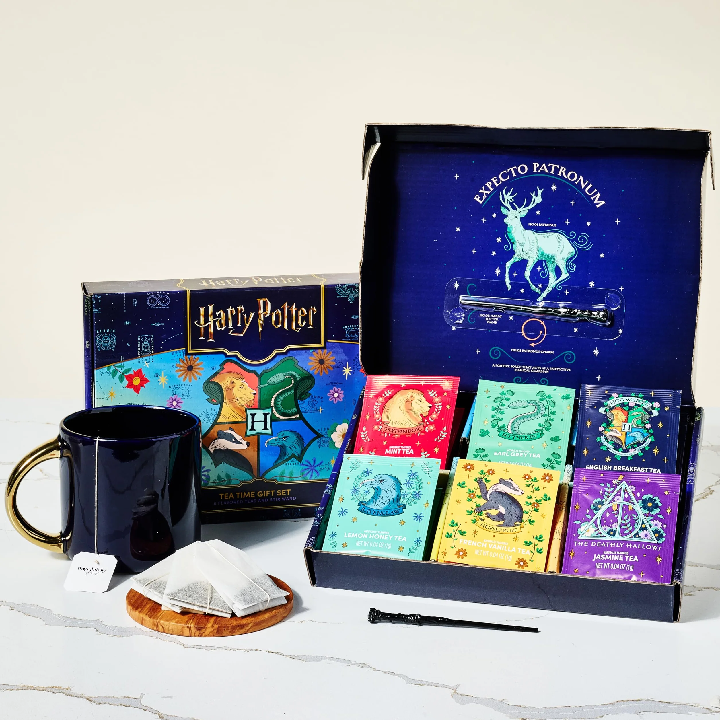 HARRY POTTER Set de regalo de té con 48 bolsitas en 6 sabores, varilla para remover