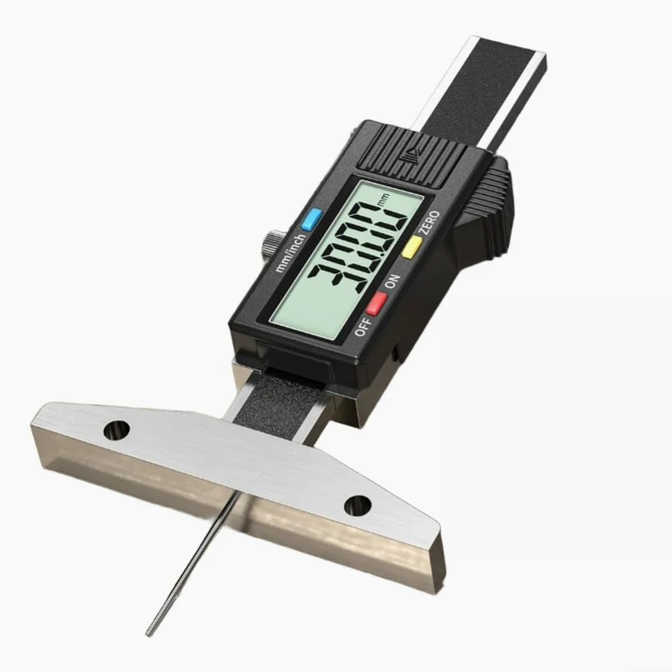 Medidor de profundidad de acero inoxidable 4CR13 herramienta resistente al desgaste (0-150 mm) | LCD de resolución de 0.01mm, cuerpo de acero inoxidable, lectura precisa de profundidad, herramienta de grado industrial