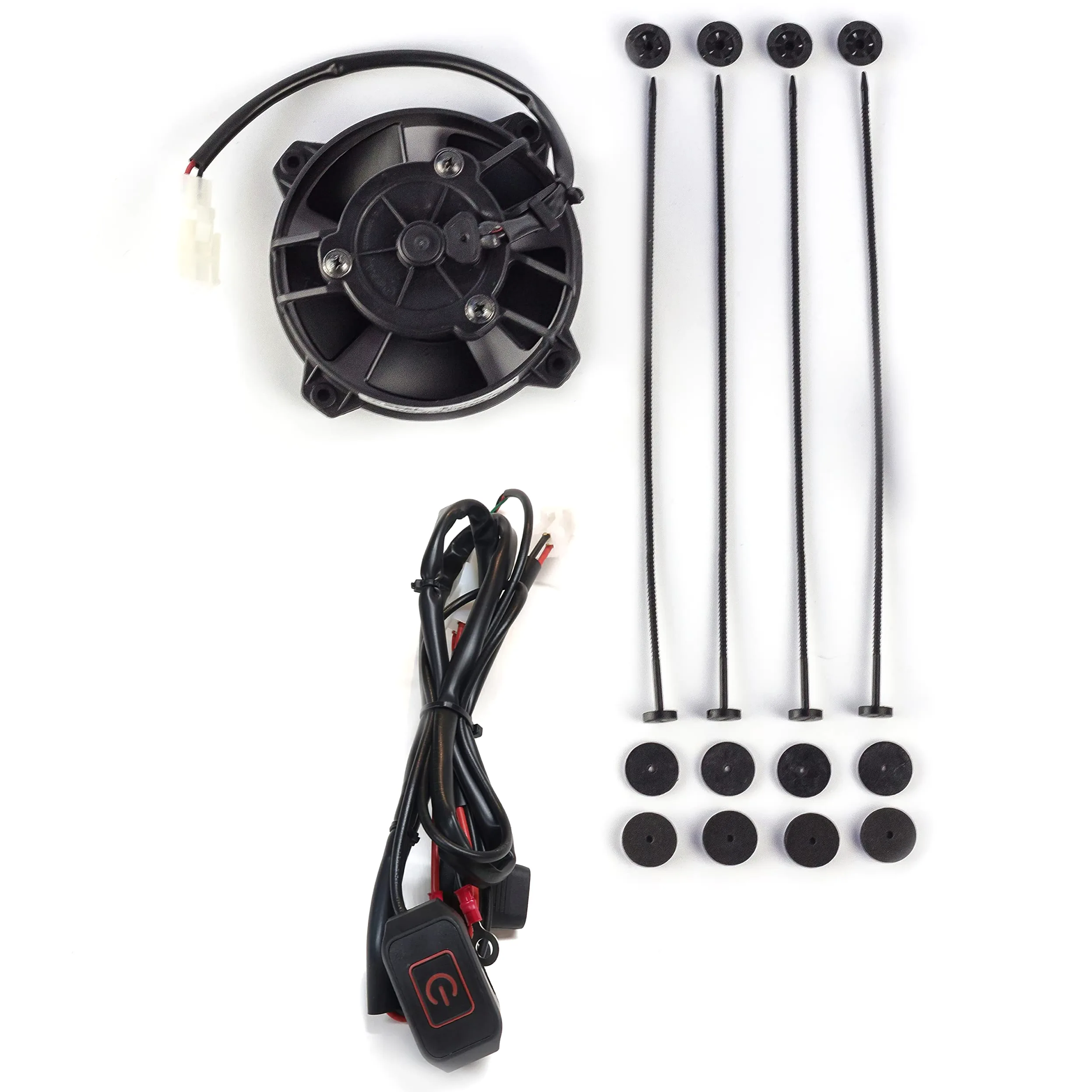 EXED® Parts - Ventilador de refrigeración y kit de montaje para radiador SPAL original - Sistema de montaje universal Revotec e interruptor LED impermeable de encendido/apagado - para todas las motos