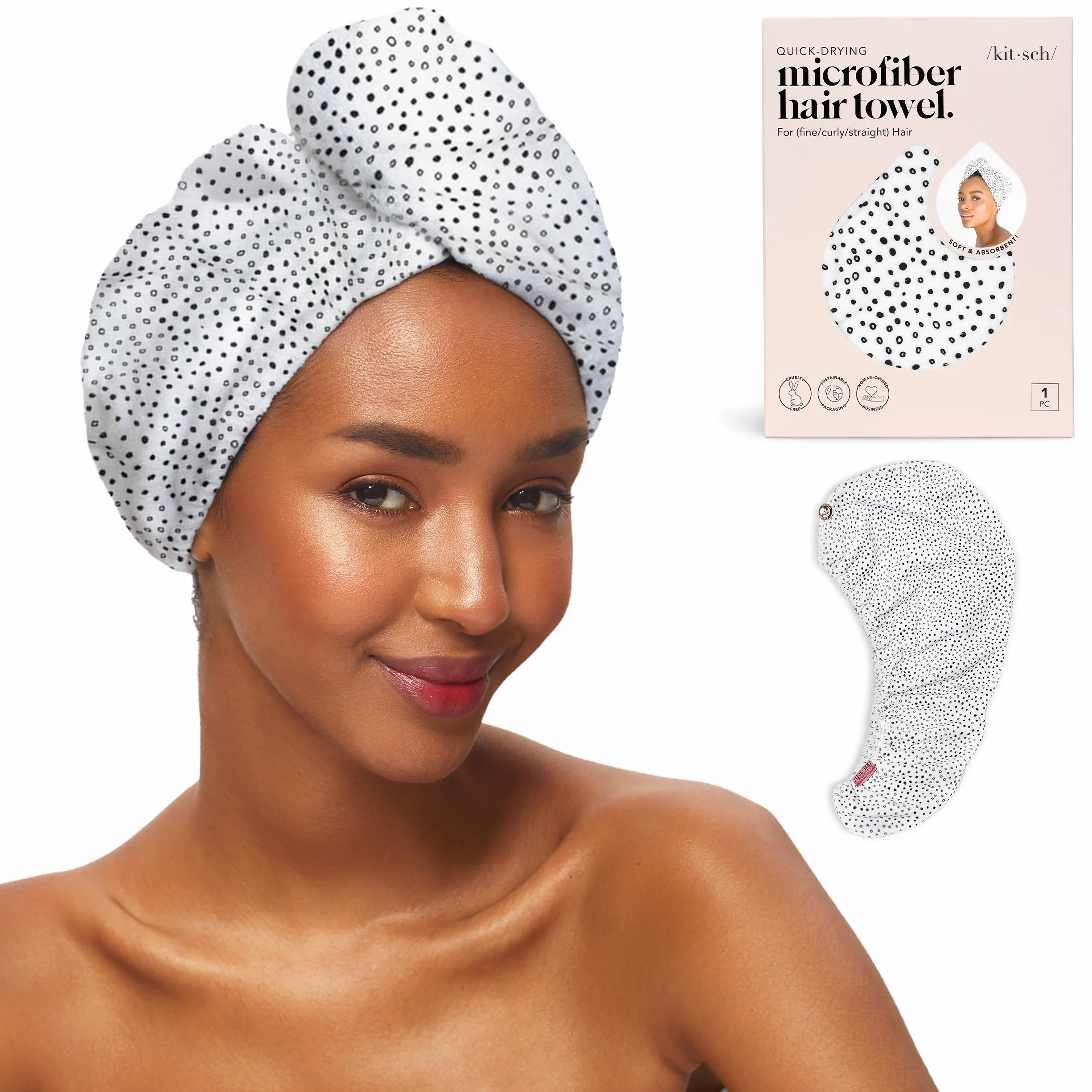 Kitsch Toalla de Microfibra para Cabello, Envoltura de Secado Rápido para Cabello Rizado