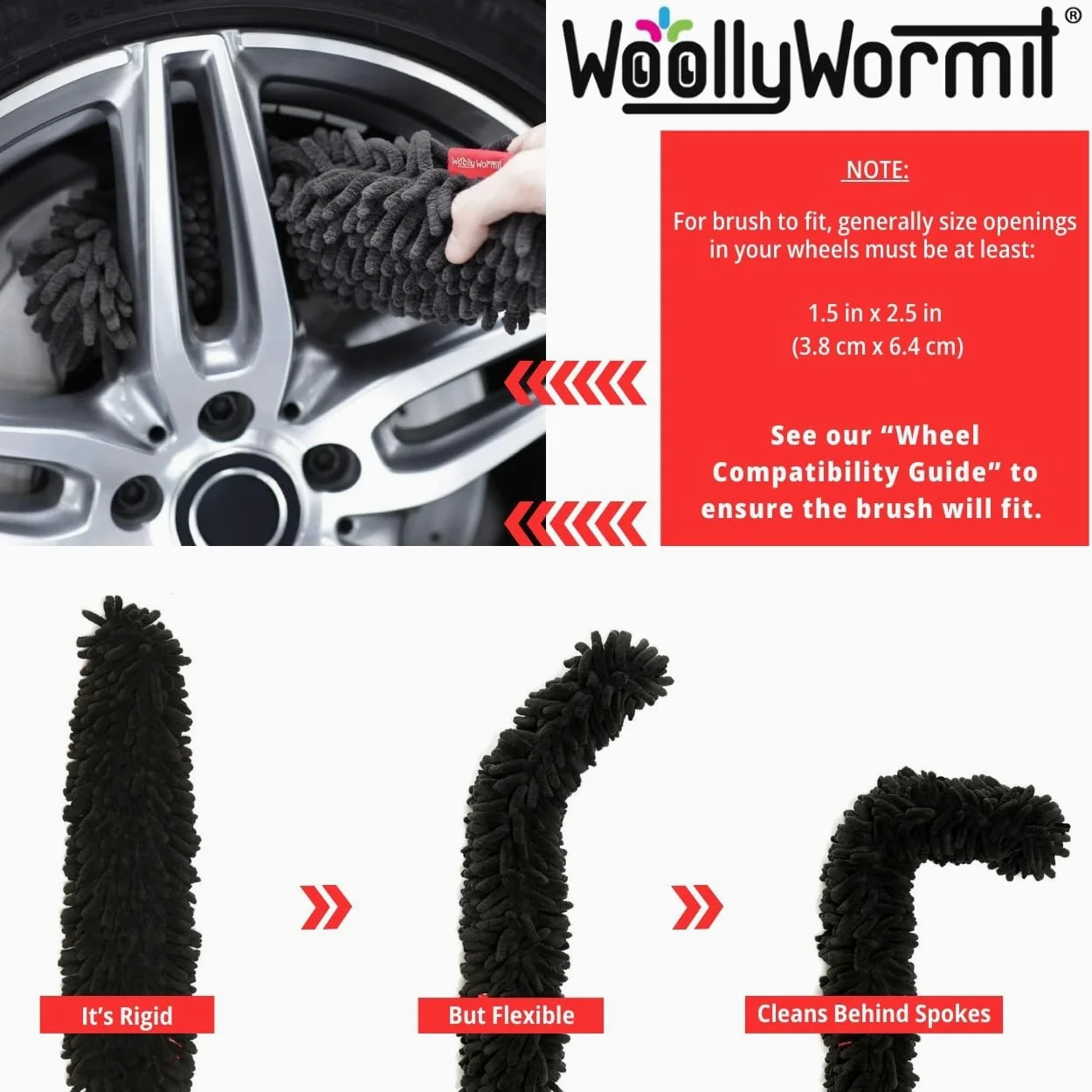 Woollywormit Kit de Limpieza de Ruedas de Coche, Tuercas de Ruedas de Coche, Cepillo para Llantas y Tuercas