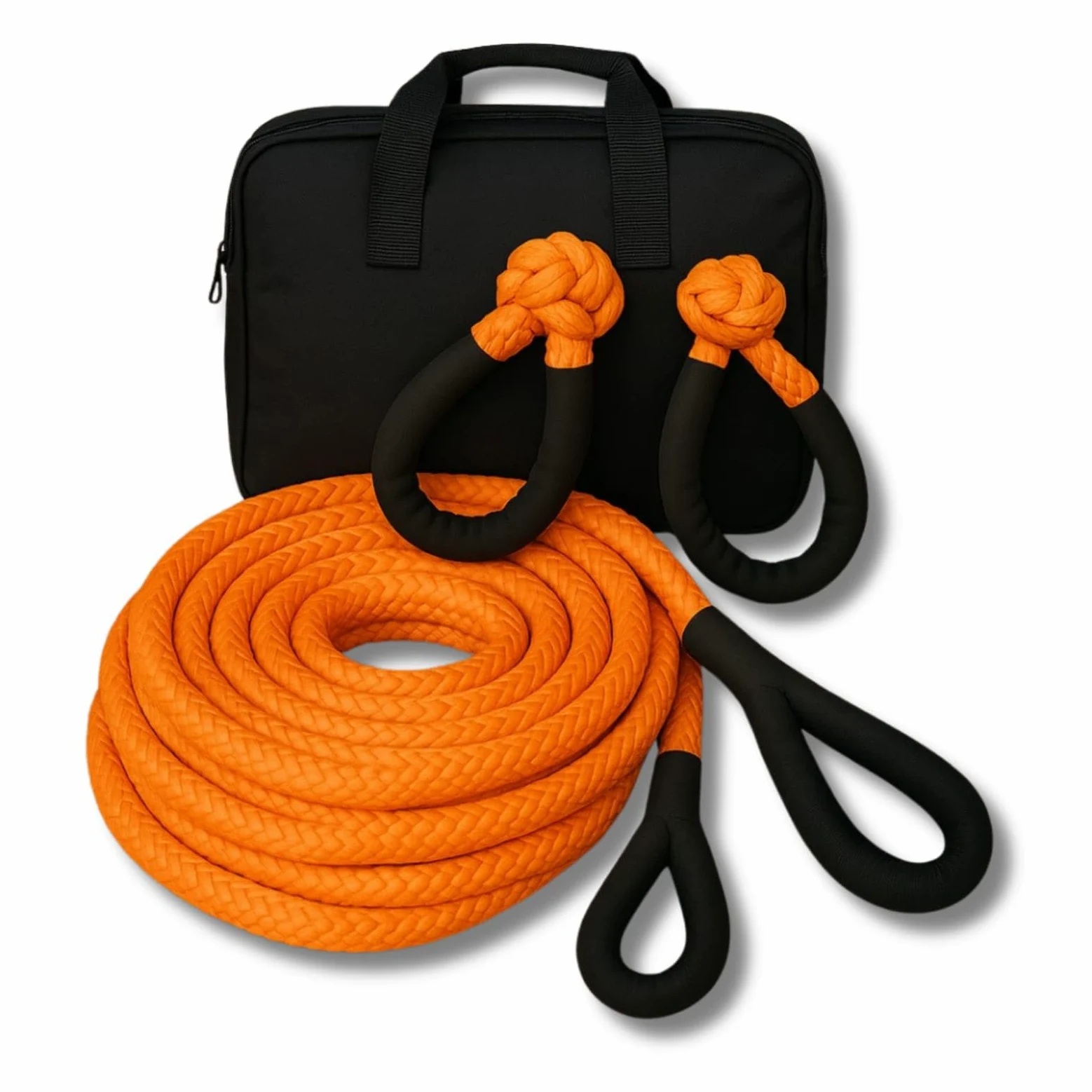 Kit Rescate Offroad Eslinga Cinética 1" x 6m Naranja 33000lbs + 2 Grilletes Plasma + Bolsa Transporte para Coches Camión SUV, 6M Cuerda de Remolque