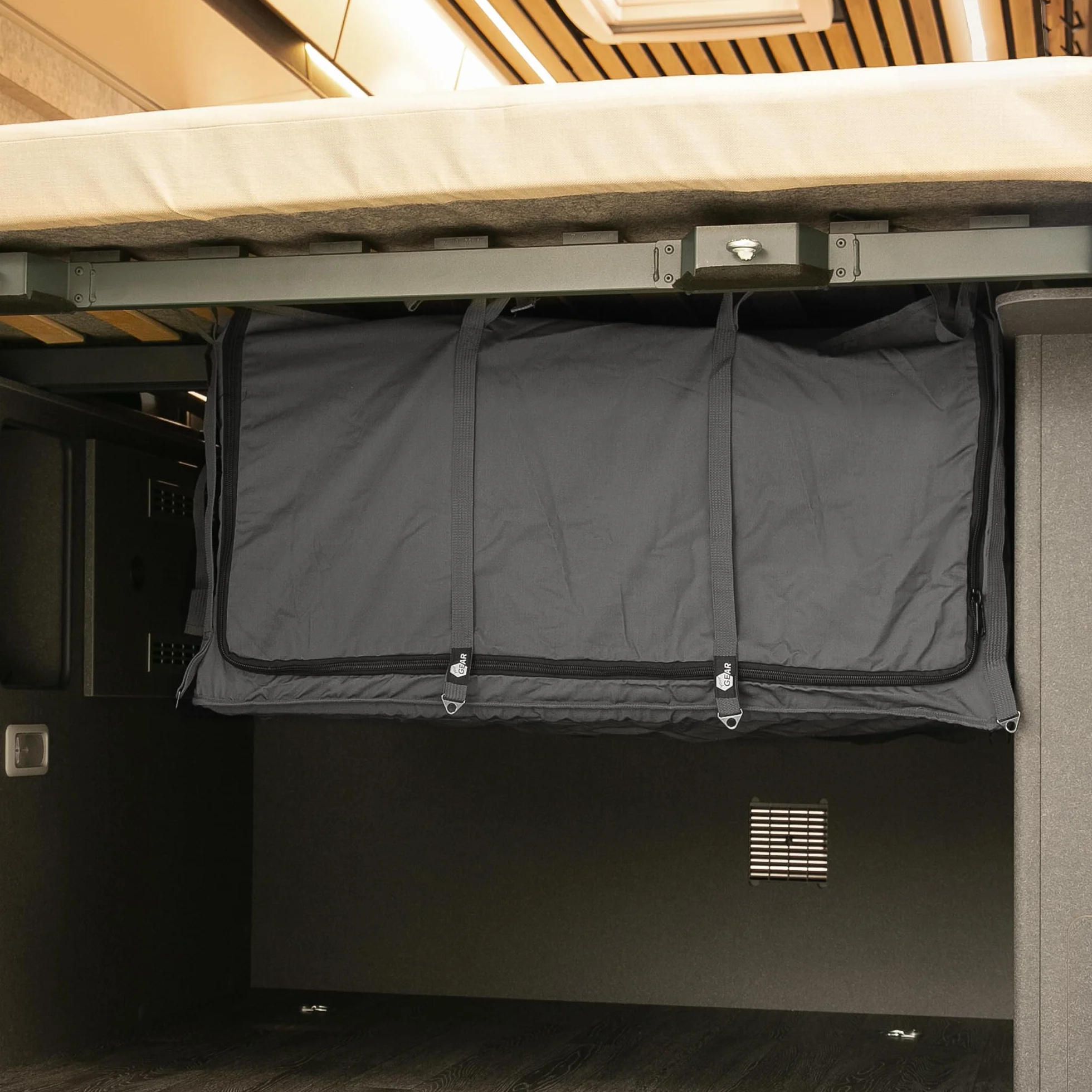 your GEAR Catania - Bolsa de almacenamiento para garaje trasero, 115 x 100 x 50 cm, 2º nivel de carga bajo somier de listones, organizador para autocaravanas y furgonetas, muebles de camping, para