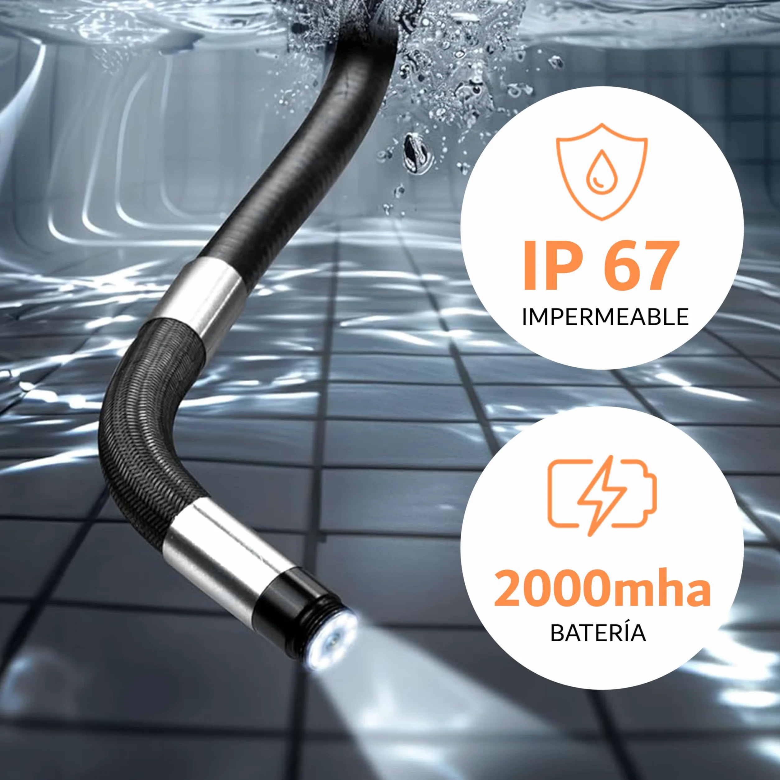 Valuefind Camara endoscopica Profesional Cabezal orientable a 360º endoscopio para inspeccion de tuberias/canalisacion mecanicos/fontaneros Cable de 1 m autofocus + lampara Frontal Manos Libres