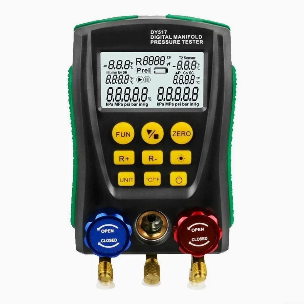 Manómetro digital HVAC con sondas de temperatura dobles para pruebas compatibles con R134a, R22, R12, R502, R407C, R410A, R404A, R32 (A)
