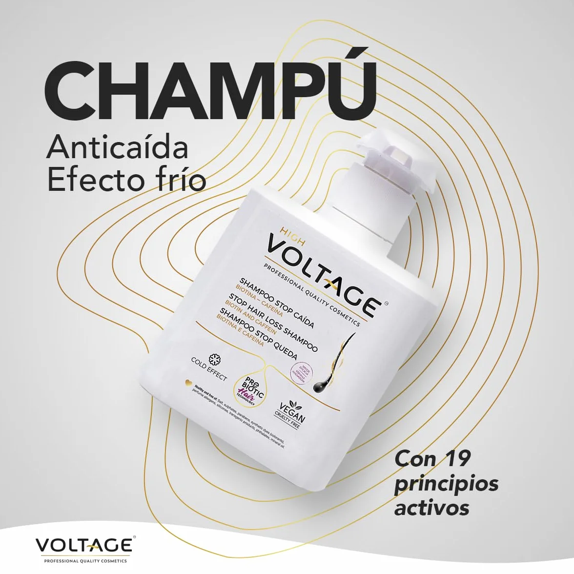 Voltage Cosmetics Champú Anticaída 500 ml con Biotina y Cafeína