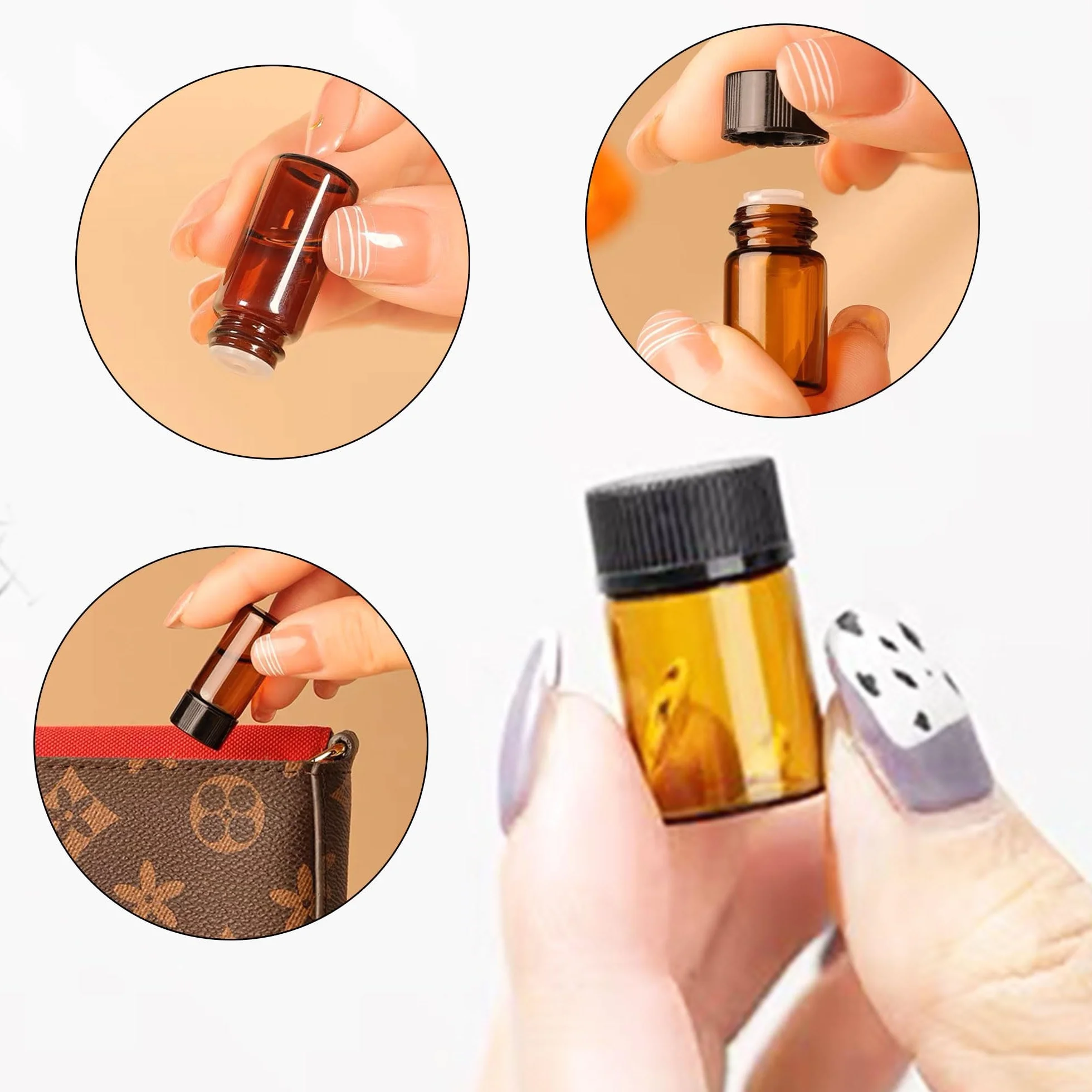 Botellas de cristal ámbar 1 ml mini con pincel y cortador para aceites esenciales