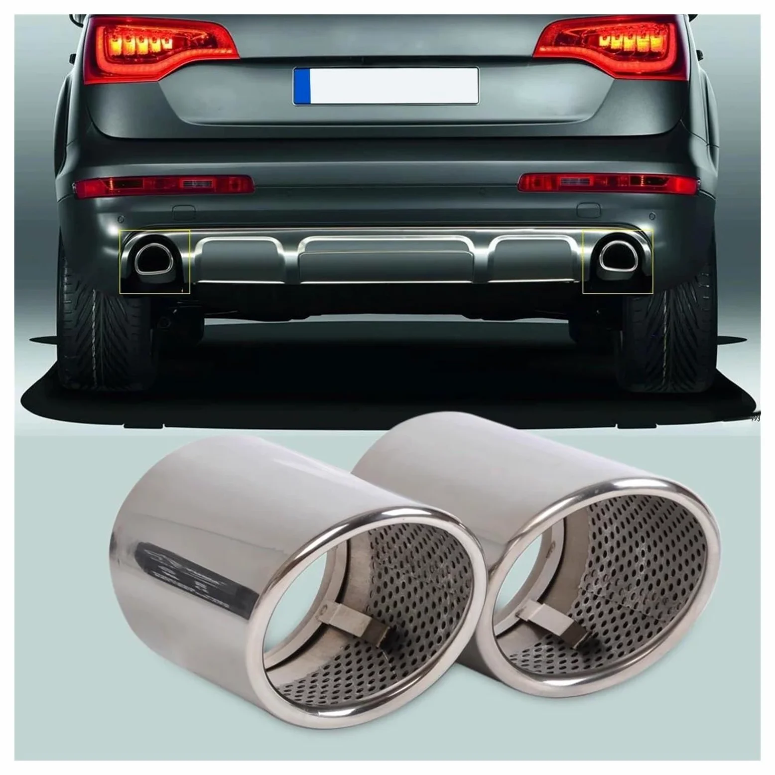 Genérico Silenciador Escape para Q7 2006-2008 2009 2010 2011 2012 2013 2X Acabado Acero Inoxidable Extremo Escape Cola Silenciador Trasero Tubo Tubo Escape Coche Coche
