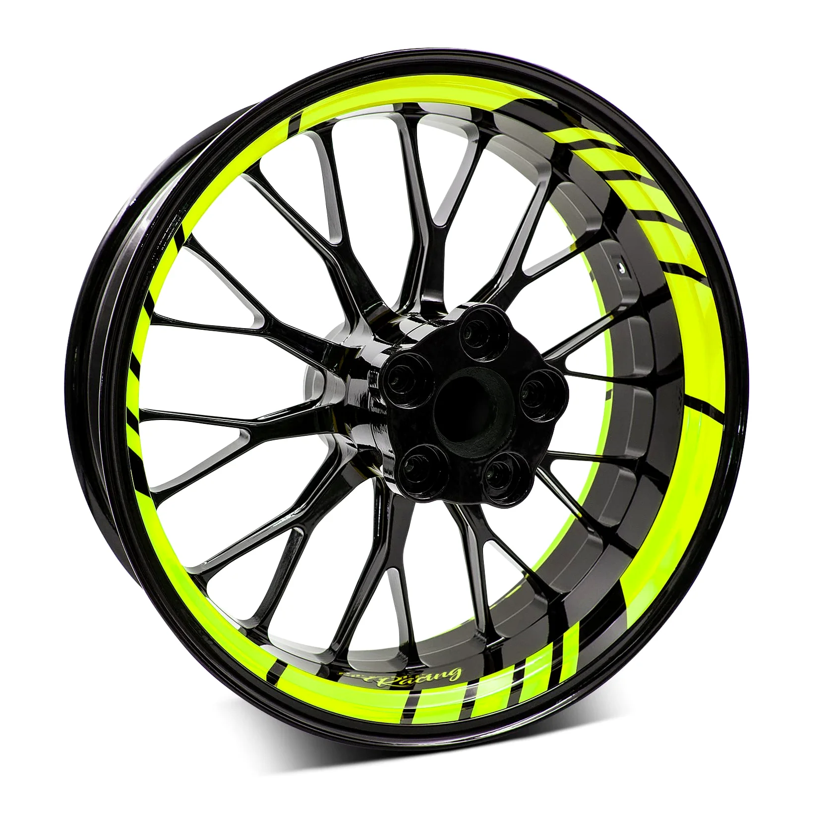 Finest Folia Juego de 18 pegatinas para llantas de moto y coche, diseño completo, para llantas de 15", 16", 17", 18", 19 pulgadas, MR020 (amarillo neón)