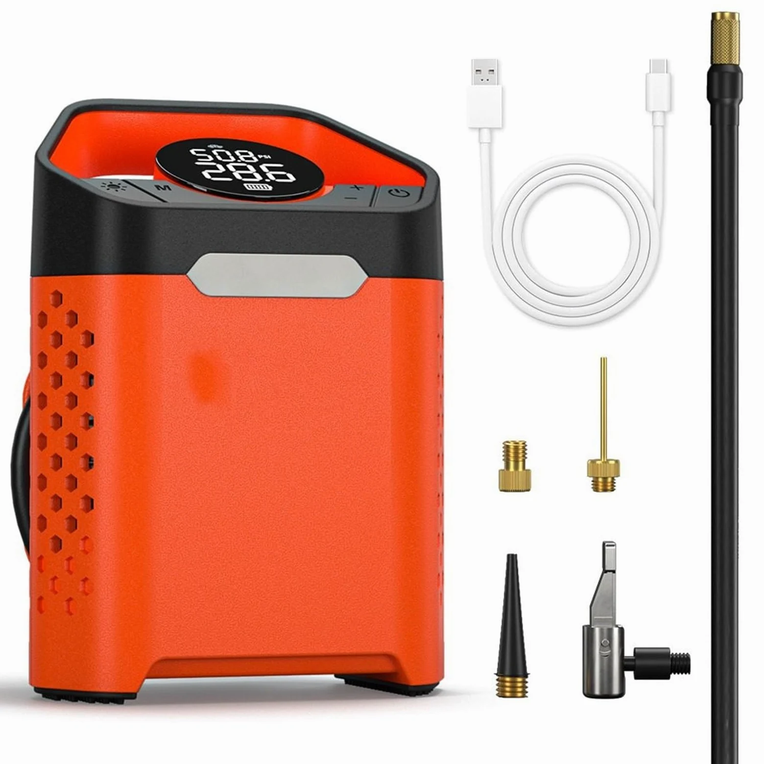 Inflador Ruedas Coche Compresor portátil para Coche, Inflador de neumáticos de Coche de 160 PSI, 7800mAh, para Coches, Motocicletas, Bicicletas, Bolas Compresores de Aire portátiles(Orange)
