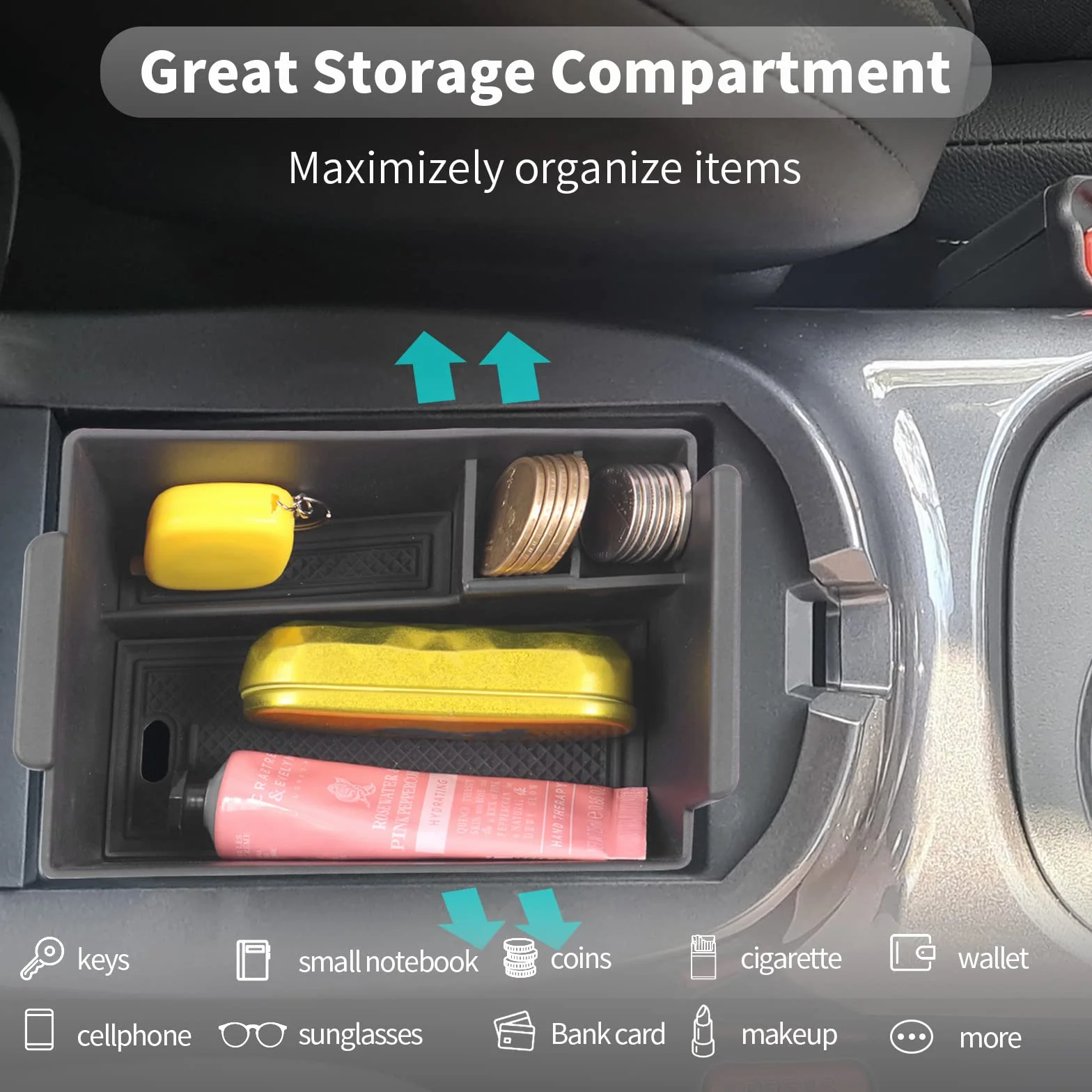 CDEFG Compatible con Nissan Juke F16 2019-2025 2026 Caja de almacenamiento Consola Central Apoyabrazos Interior Center Armrest Storage Box, Con Tapete Antideslizante Juke Hybrid 2025 Accesorios
