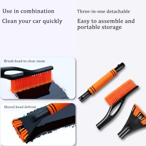 Cepillo de nieve y raspador de hielo para coche, diseño extensible de 60 cm desmontable con agarre de espuma, varilla de aleación de aluminio, incluye guantes y toallas para coches, camiones, SUV