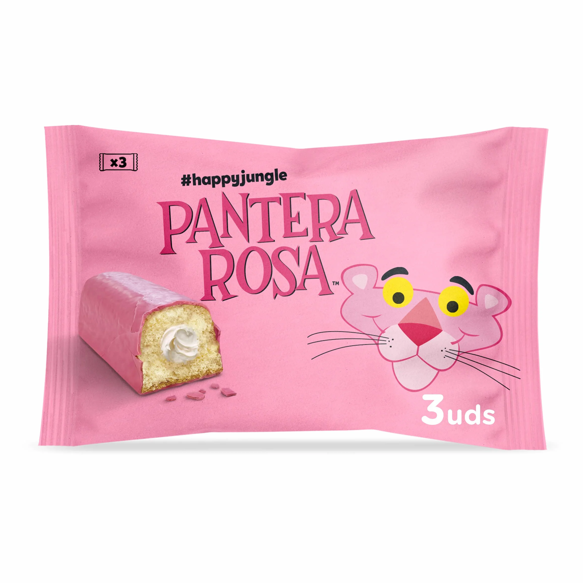 Bimbo Pantera Rosa Bizcocho Relleno de Crema con Cobertura Crujente Rosa, 3 unidades 165 g