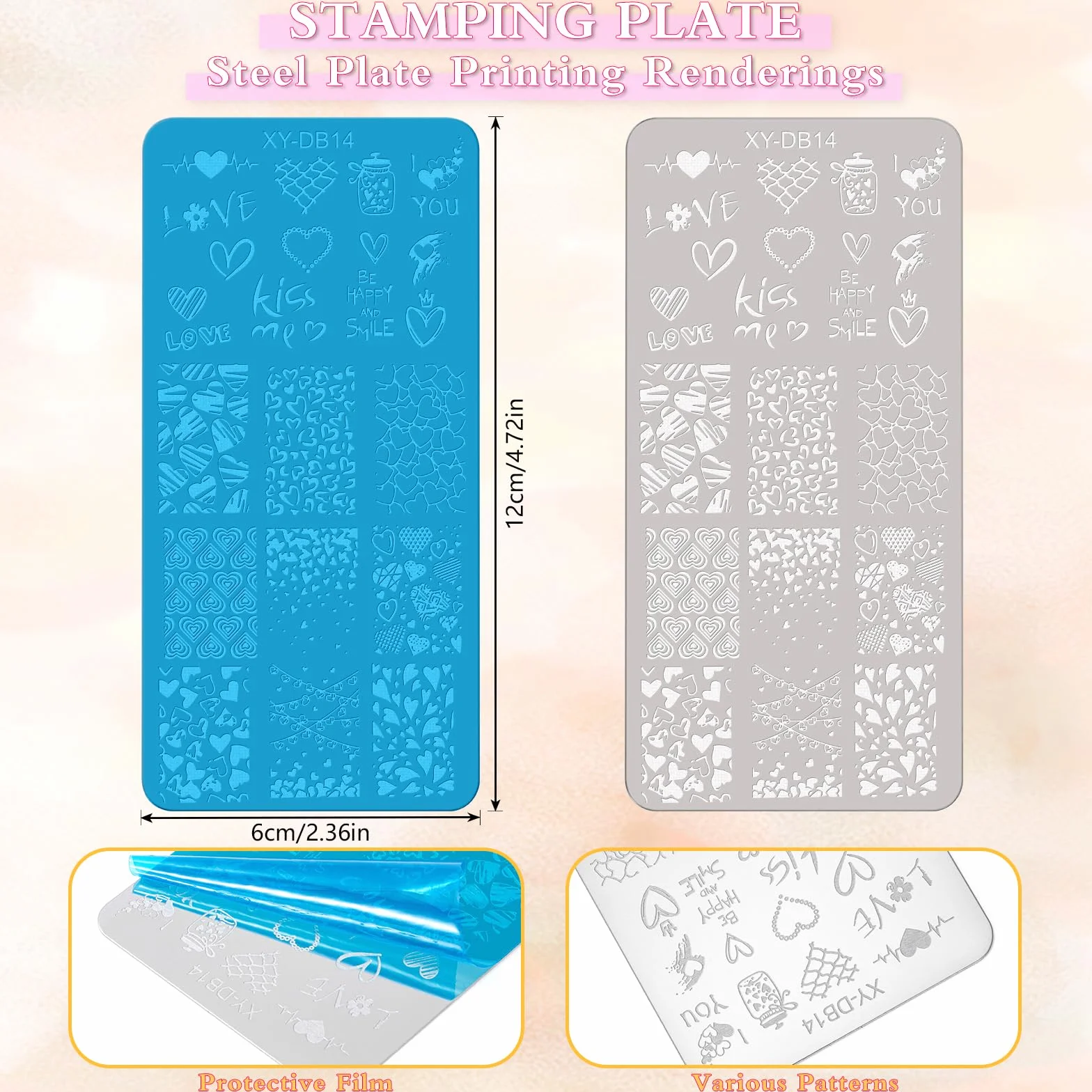 MWOOT 6 Piezas Estampador de Uñas, Placas de Estampación, Kit Manicura Francesa con Motivos Geométricos Flor Corazón