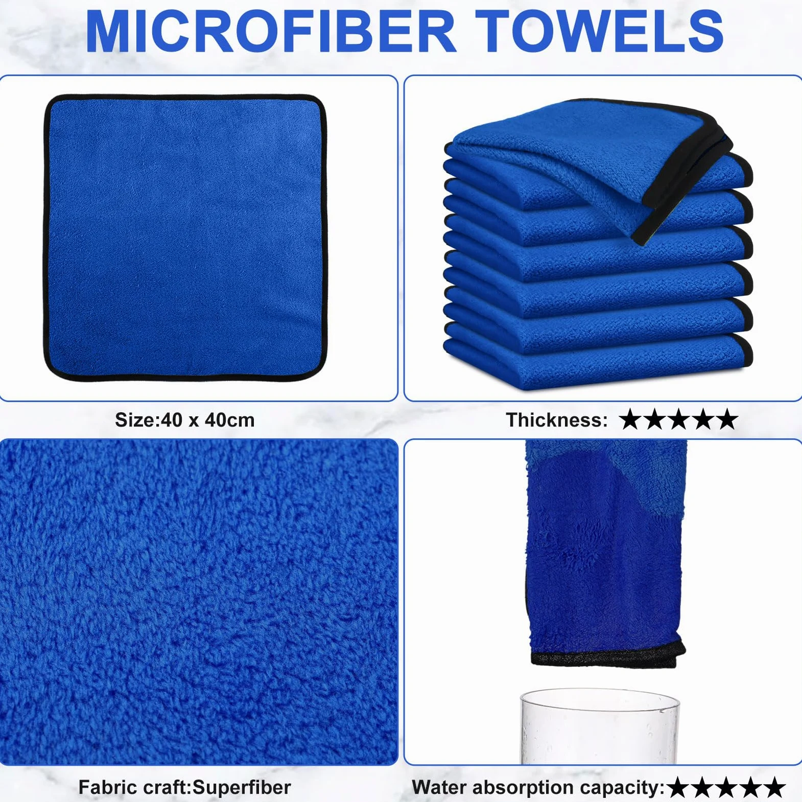 Tallew 50 toallas de microfibra: toallas de secado de microfibra de 16 x 16 pulgadas, paño de limpieza de microfibra a granel para coche, secado de coches, pulido, oficina, ventanas, limpieza