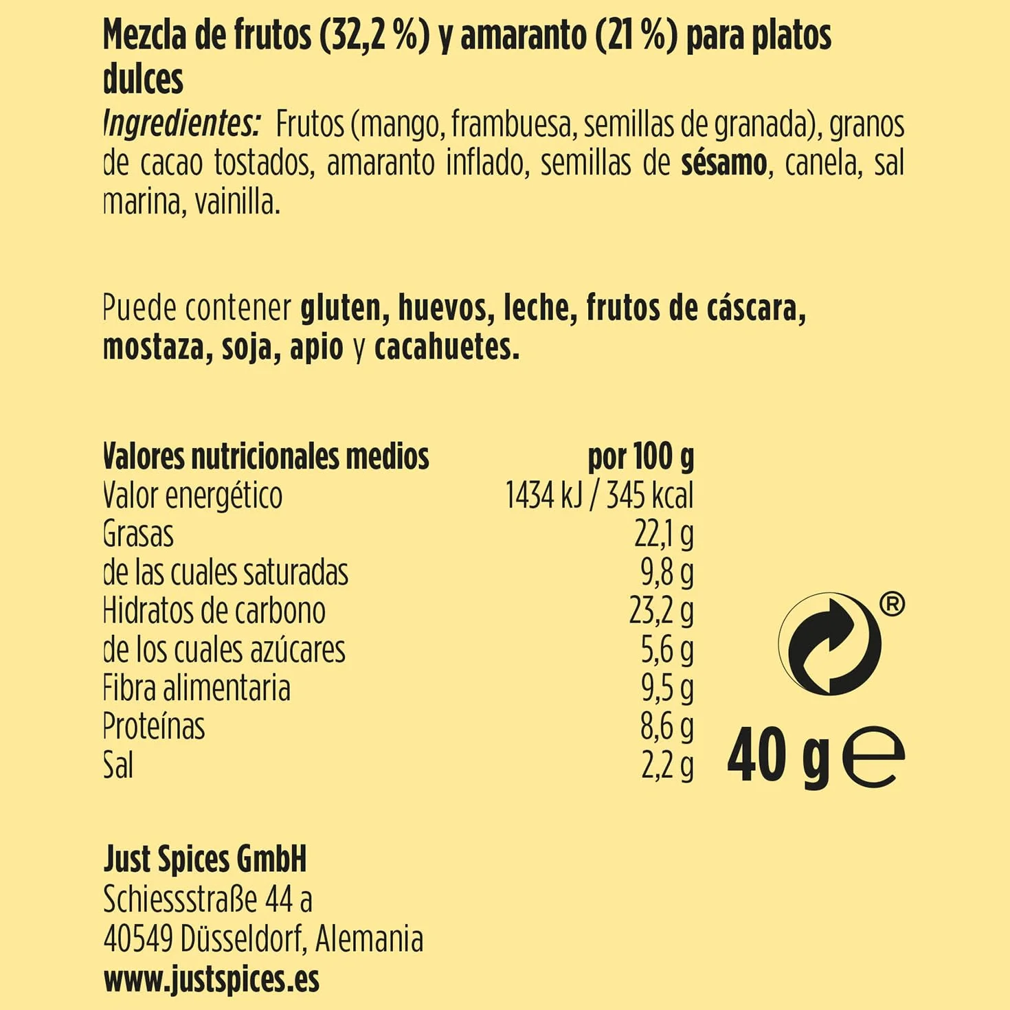 Just Spices Bowl Topping Dulce, 40 g