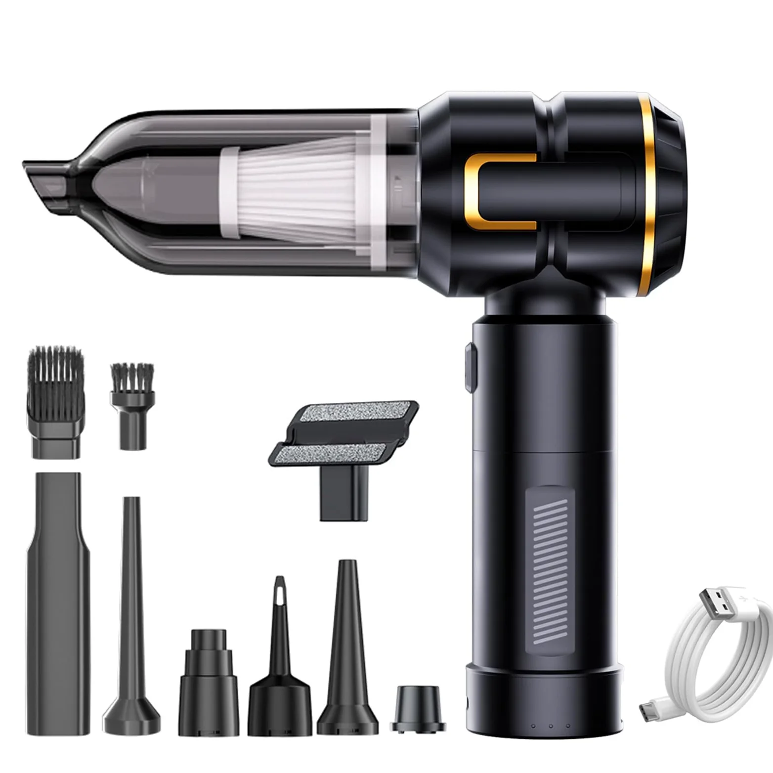 2 en 1 Soplador de Polvo Eléctrico y Aspirador con Luz, 17KPa, 6000mAh, 3 Velocidades, Soplador y Aspirador, Motor Sin Escobillas, para Coche, PC, Sofá, Mascotas, Exterior, Hogar (Negro)